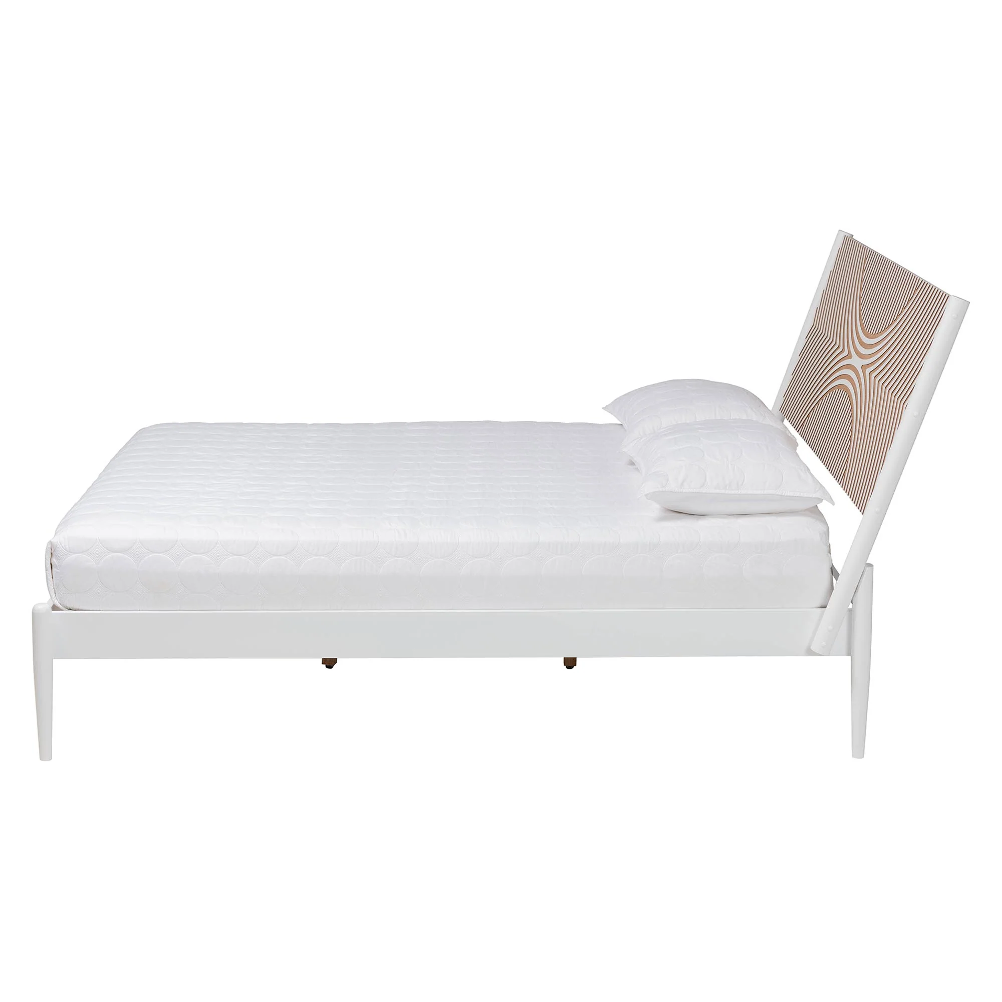 Baxton Studio Louetta Coastal White Queen Size Platform Bed with Carved Contrasting Headboard - Image 6