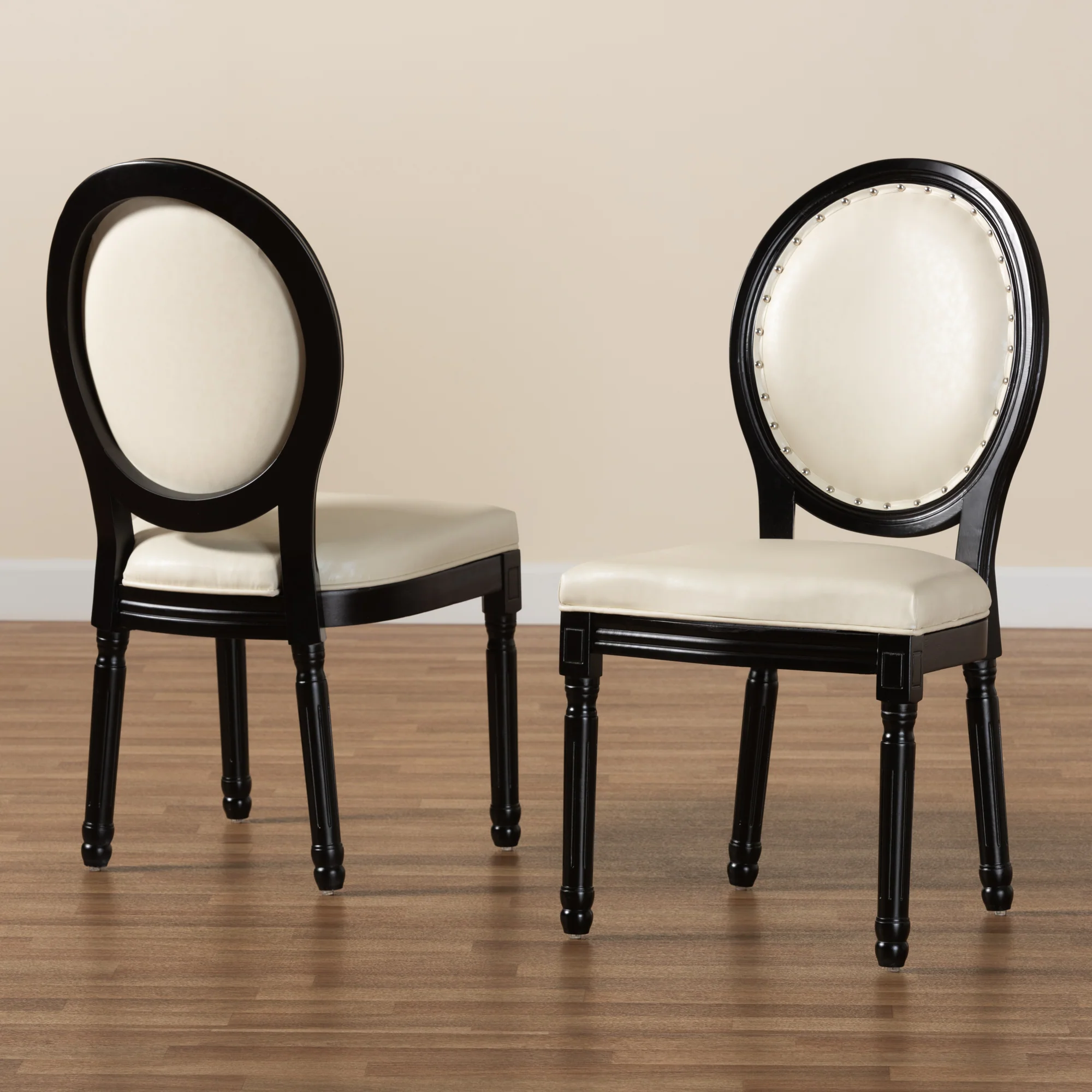Baxton Studio Louis Traditional French Inspired Beige Faux Leather Upholstered and Black Finished Wood 2-Piece Dining Chair Set - Image 2