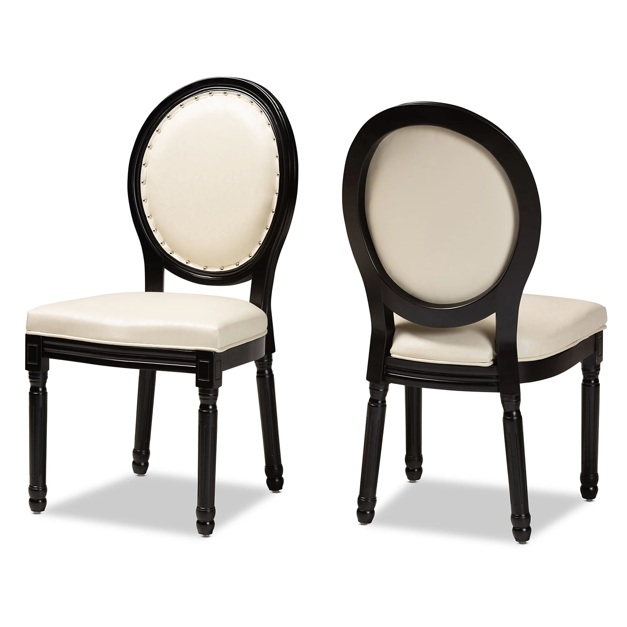 Baxton Studio Louis Traditional French Inspired Beige Faux Leather Upholstered and Black Finished Wood 2-Piece Dining Chair Set - Image 4