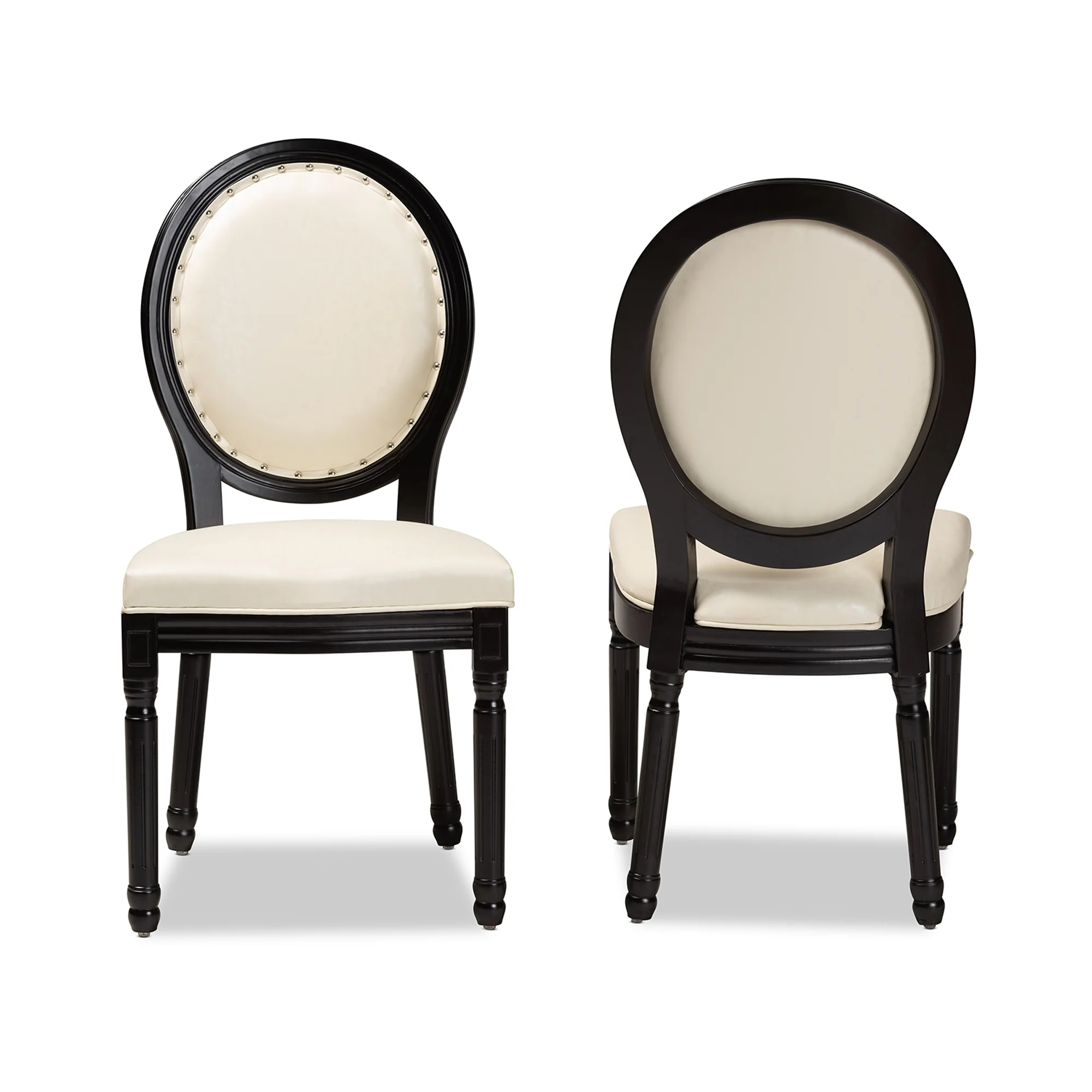 Baxton Studio Louis Traditional French Inspired Beige Faux Leather Upholstered and Black Finished Wood 2-Piece Dining Chair Set - Image 5
