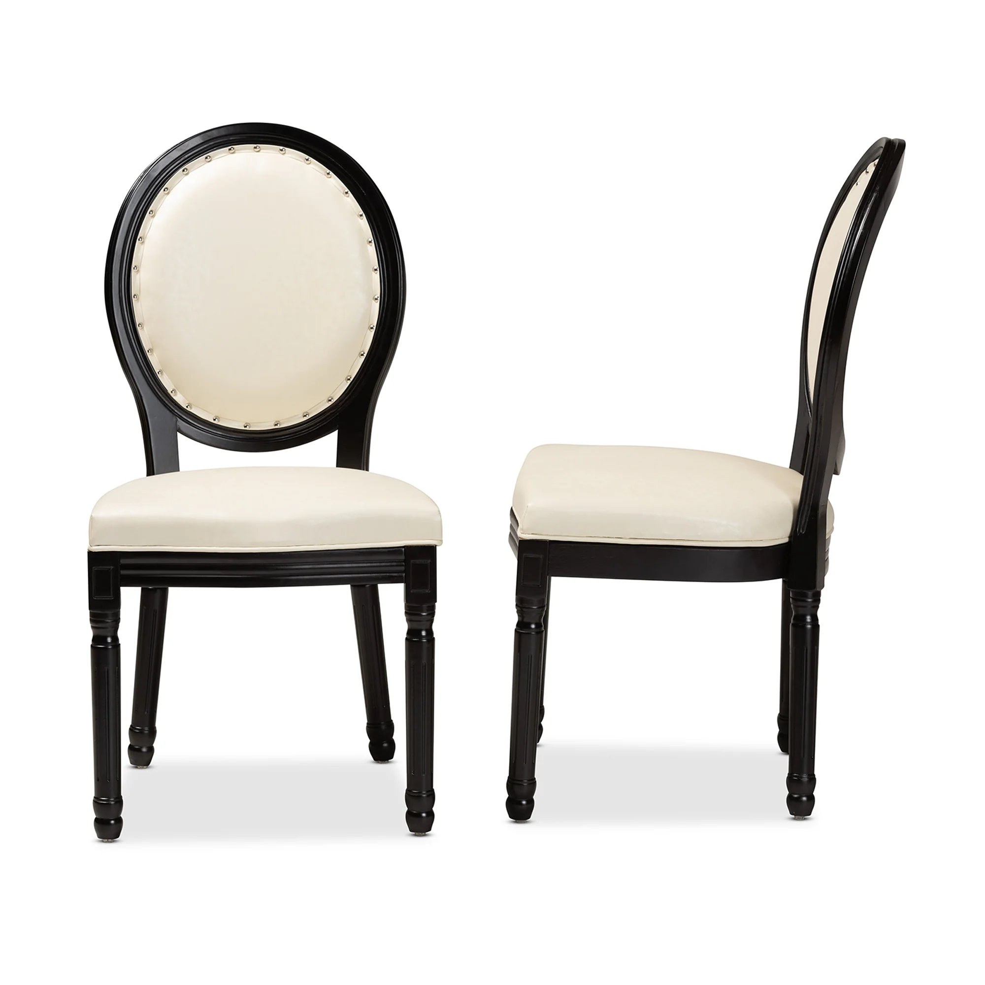 Baxton Studio Louis Traditional French Inspired Beige Faux Leather Upholstered and Black Finished Wood 2-Piece Dining Chair Set - Image 6