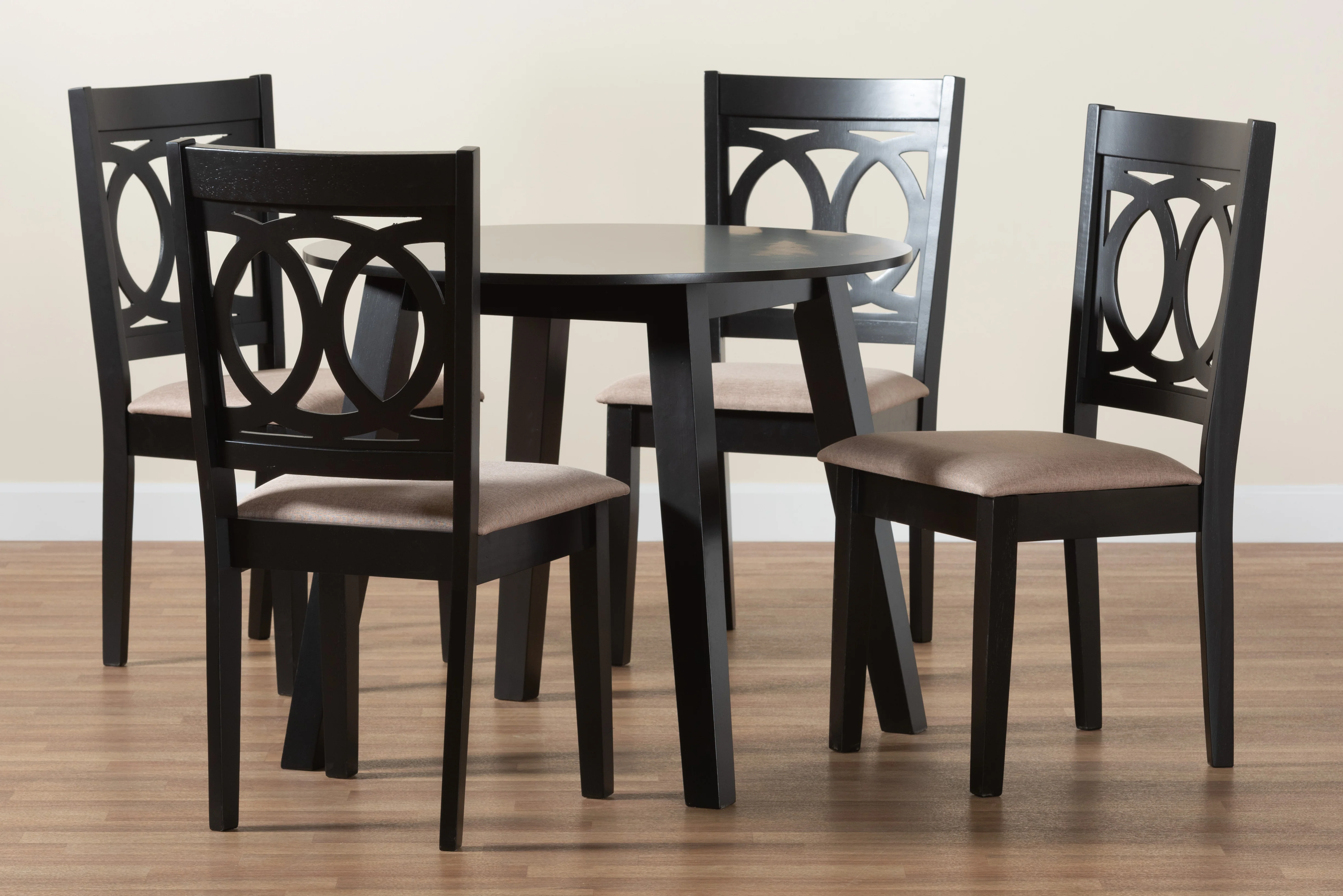 Baxton Studio Louisa Modern Beige Fabric and Dark Brown Finished Wood 5-Piece Dining Set - Image 2
