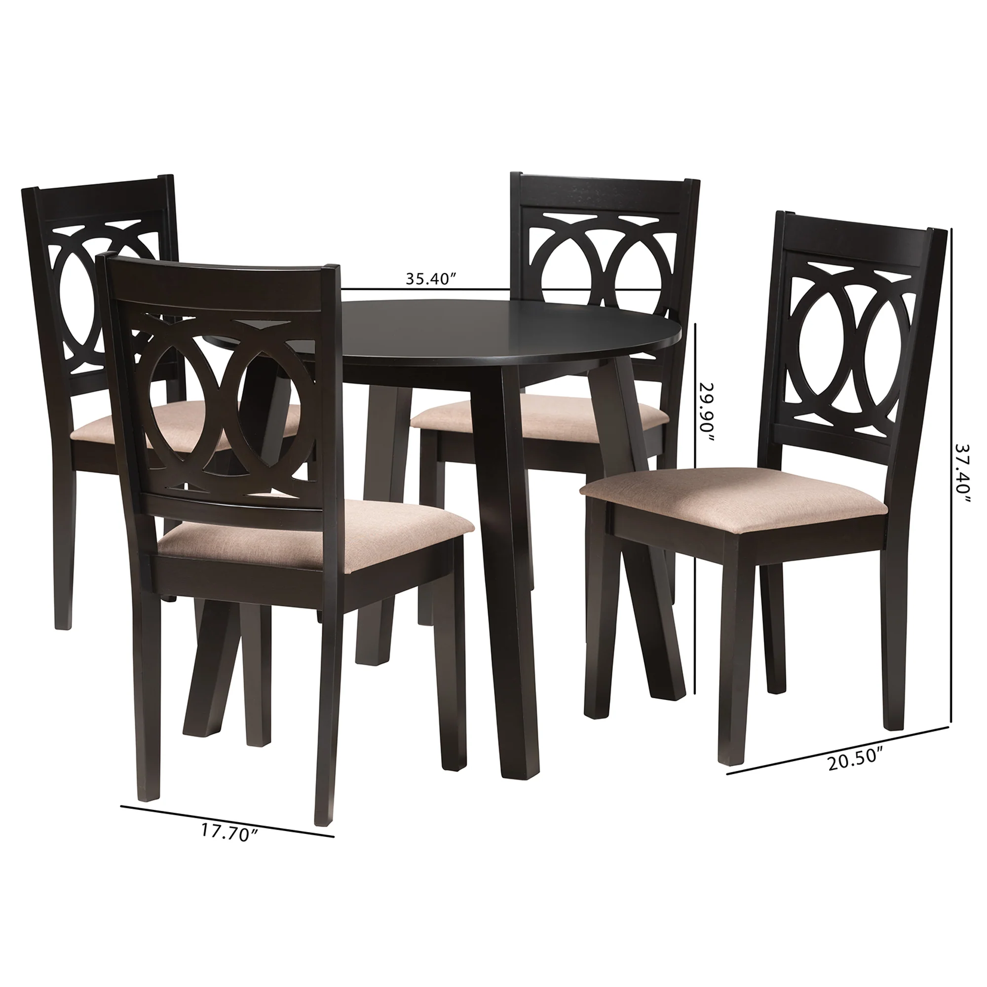 Baxton Studio Louisa Modern Beige Fabric and Dark Brown Finished Wood 5-Piece Dining Set - Image 3