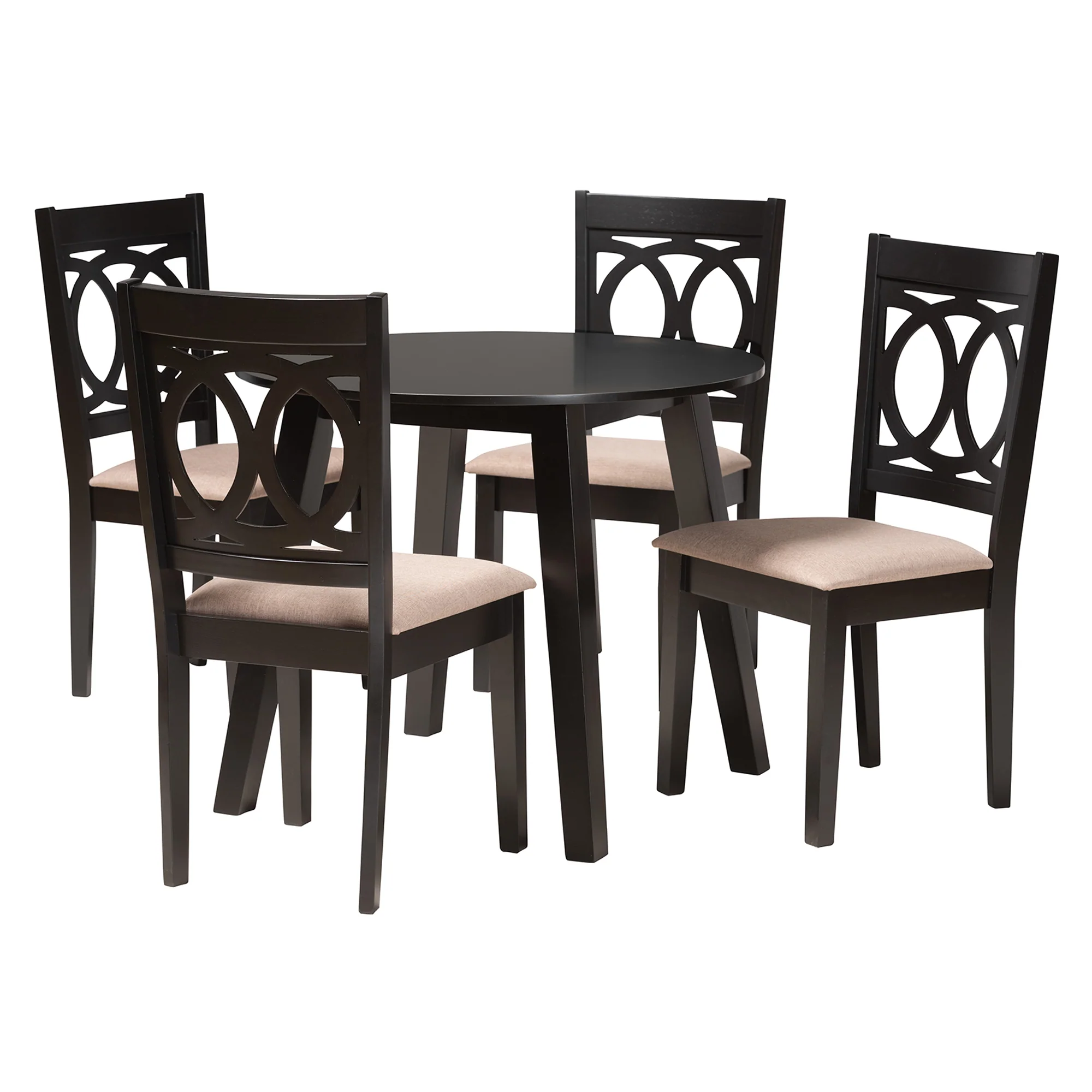 Baxton Studio Louisa Modern Beige Fabric and Dark Brown Finished Wood 5-Piece Dining Set - Image 4