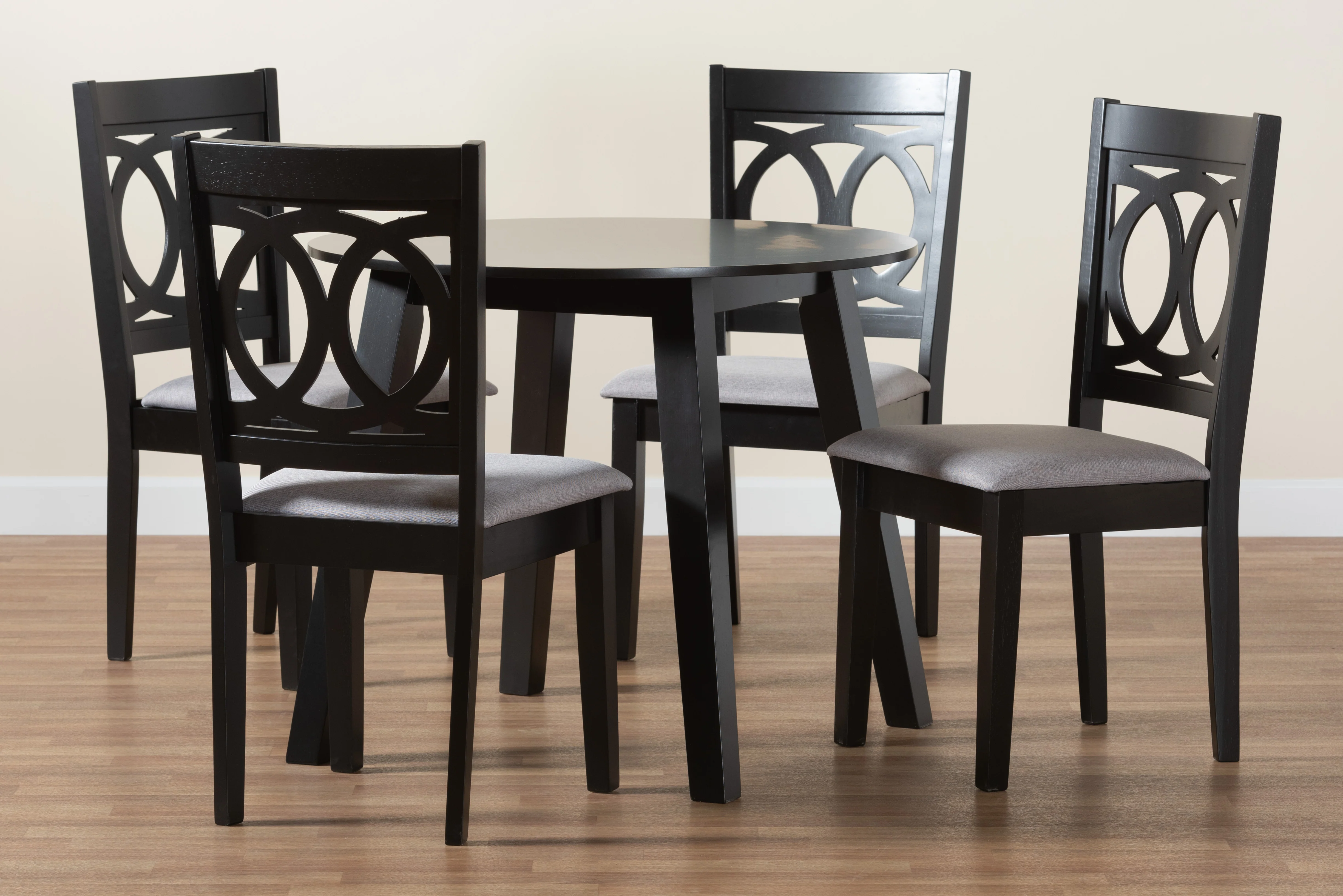 Baxton Studio Louisa Modern Grey Fabric and Dark Brown Finished Wood 5-Piece Dining Set - Image 2