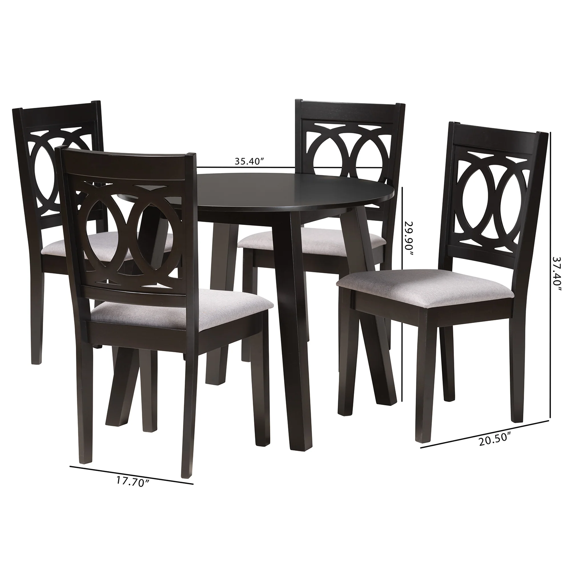 Baxton Studio Louisa Modern Grey Fabric and Dark Brown Finished Wood 5-Piece Dining Set - Image 3