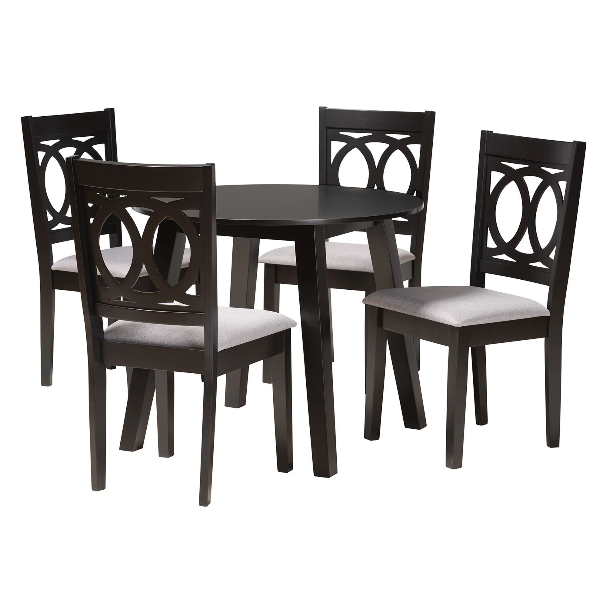 Baxton Studio Louisa Modern Grey Fabric and Dark Brown Finished Wood 5-Piece Dining Set - Image 4