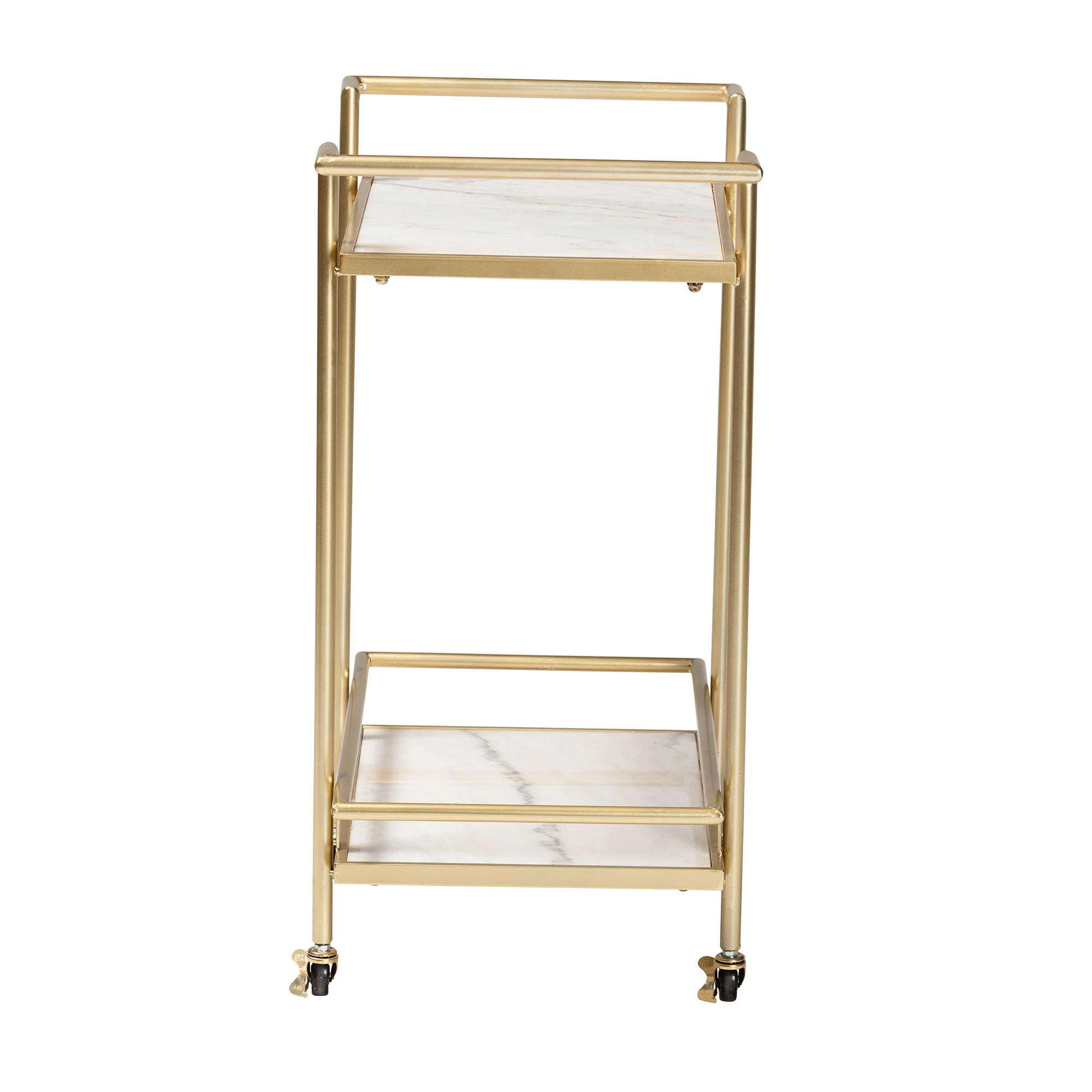 Baxton Studio Louise Contemporary Glam and Luxe Gold Metal and White Marble 2-Tier Wine Cart - Image 4