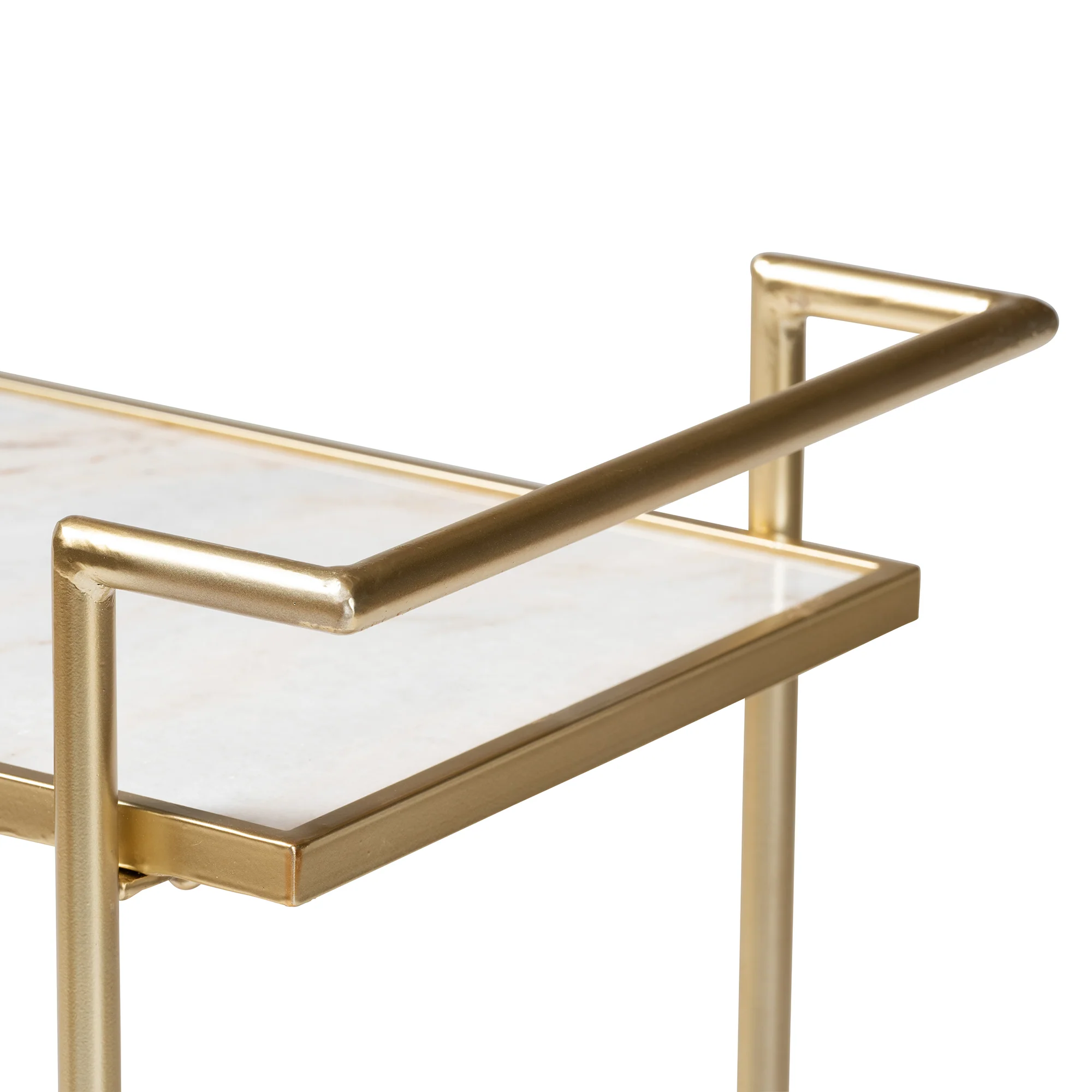 Baxton Studio Louise Contemporary Glam and Luxe Gold Metal and White Marble 2-Tier Wine Cart - Image 5