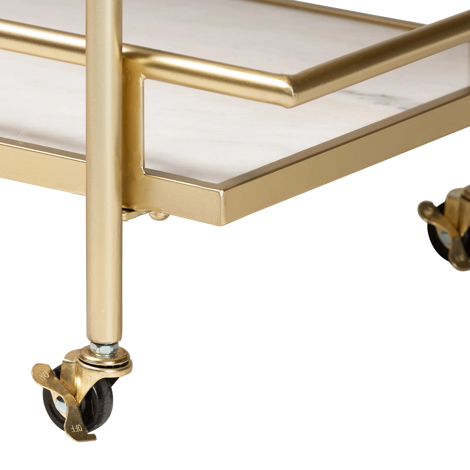 Baxton Studio Louise Contemporary Glam and Luxe Gold Metal and White Marble 2-Tier Wine Cart - Image 6
