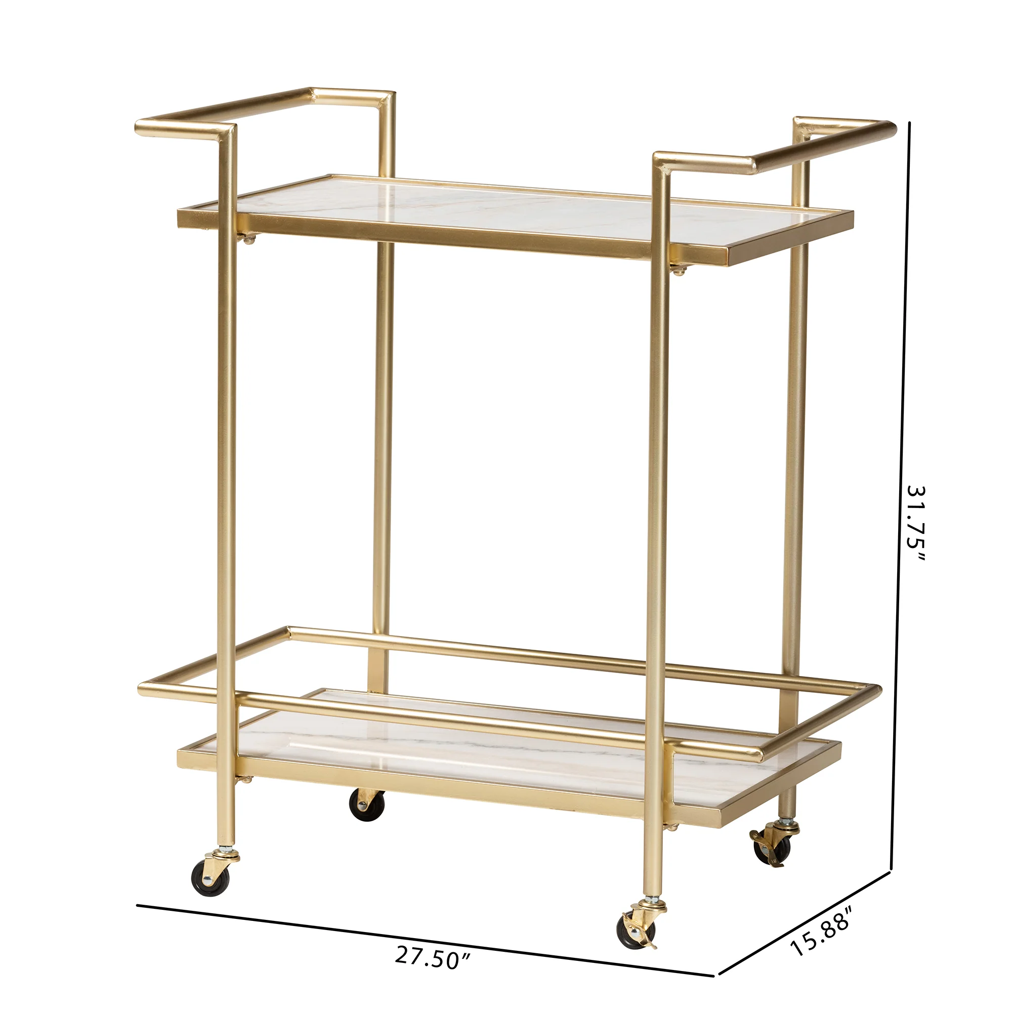 Baxton Studio Louise Contemporary Glam and Luxe Gold Metal and White Marble 2-Tier Wine Cart - Image 8