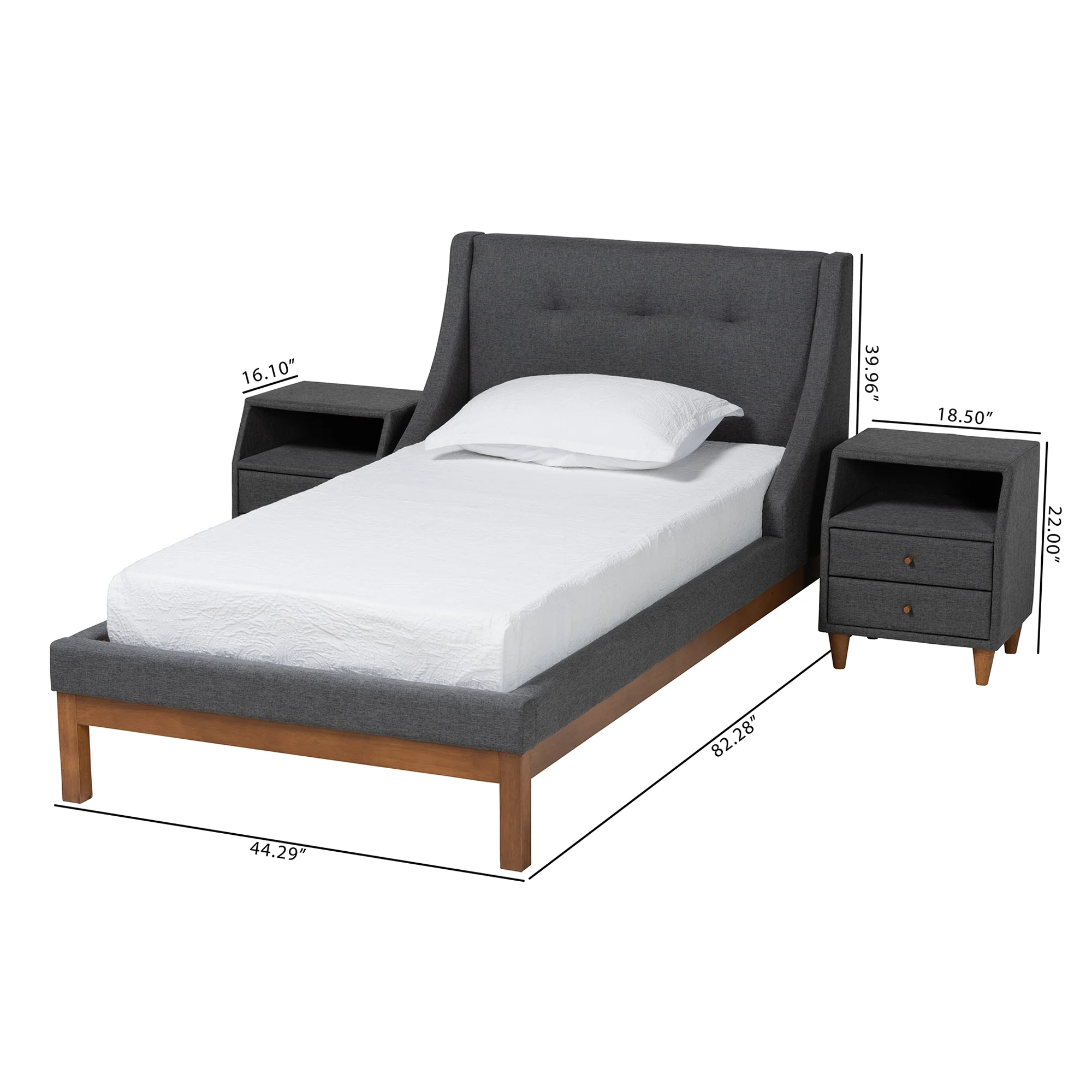 Baxton Studio Louvain Mid-Century Modern Transitional Dark Grey Fabric Upholstered Twin Size 3-Piece Bedroom Set - Image 4