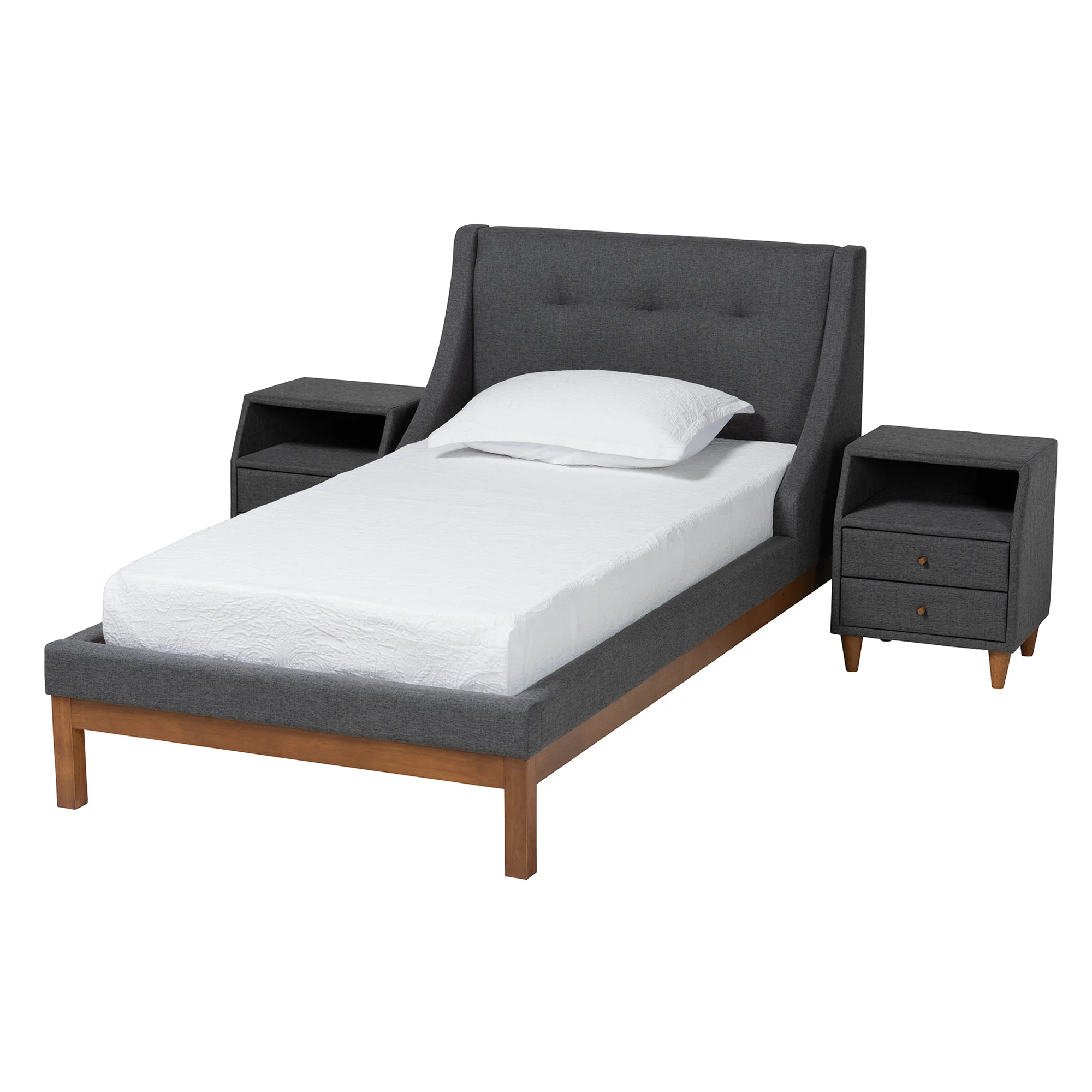 Baxton Studio Louvain Mid-Century Modern Transitional Dark Grey Fabric Upholstered Twin Size 3-Piece Bedroom Set - Image 5
