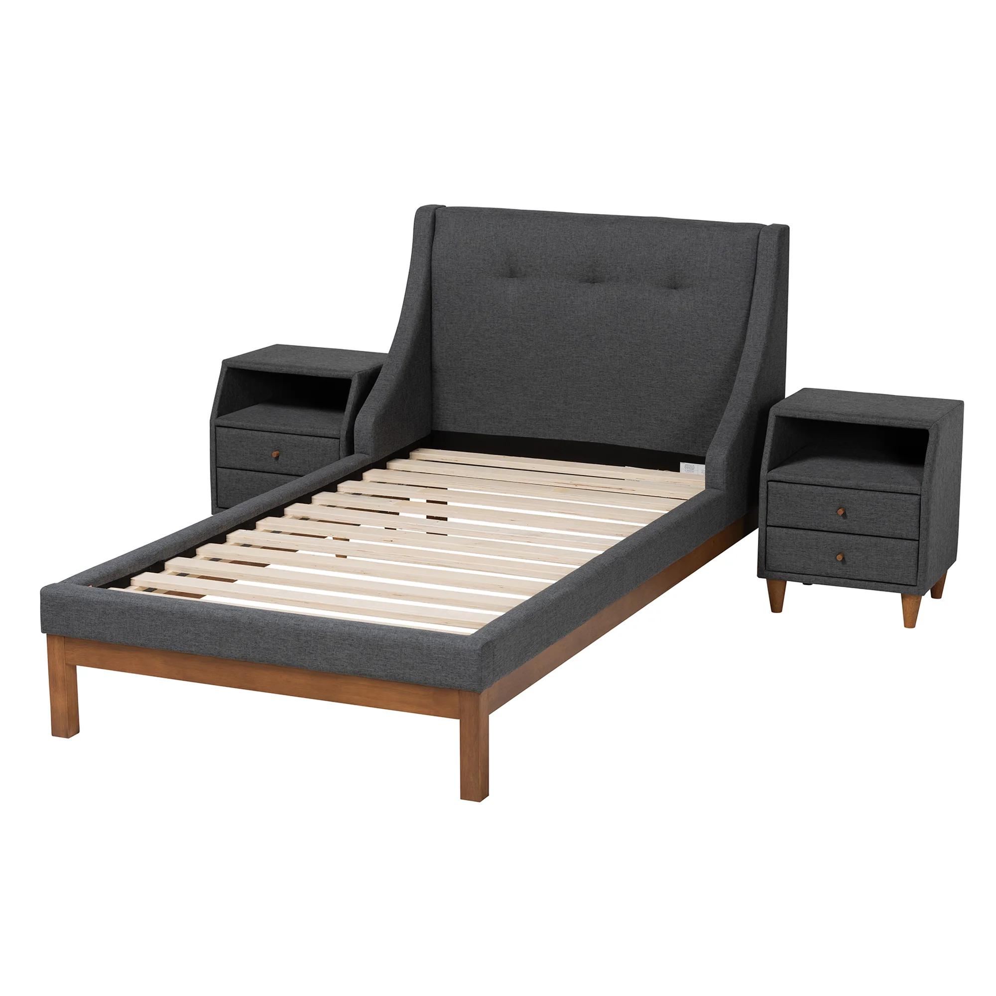 Baxton Studio Louvain Mid-Century Modern Transitional Dark Grey Fabric Upholstered Twin Size 3-Piece Bedroom Set - Image 6