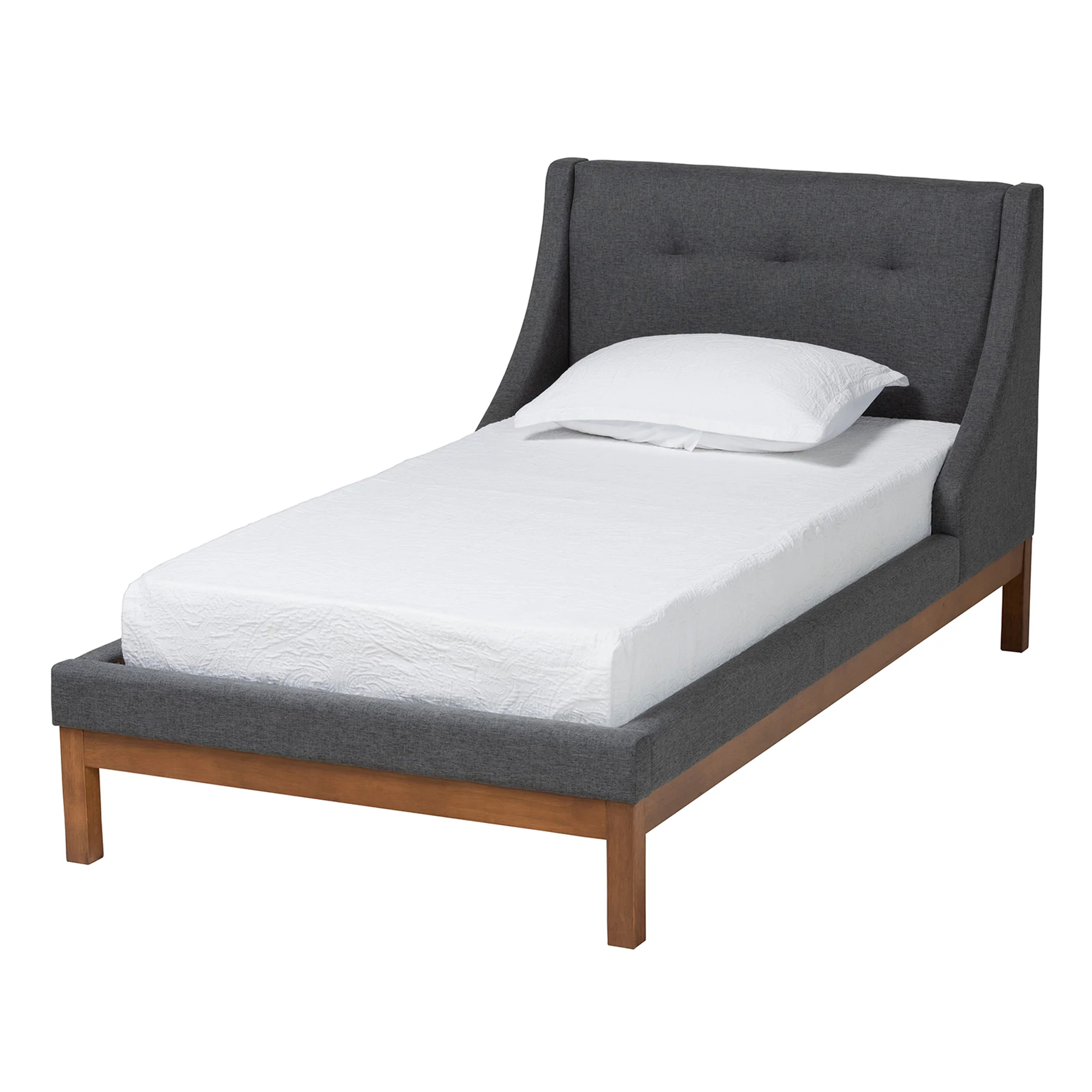 Baxton Studio Louvain Mid-Century Modern Transitional Dark Grey Fabric Upholstered Twin Size 3-Piece Bedroom Set - Image 7