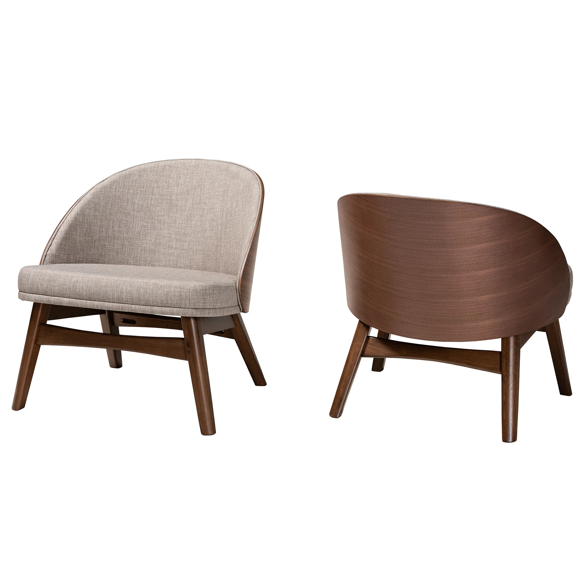 Baxton Studio Lovella Mid-Century Modern Grey Fabric and Walnut Brown Finished Wood 2-Piece Accent Chair Set - Image 2