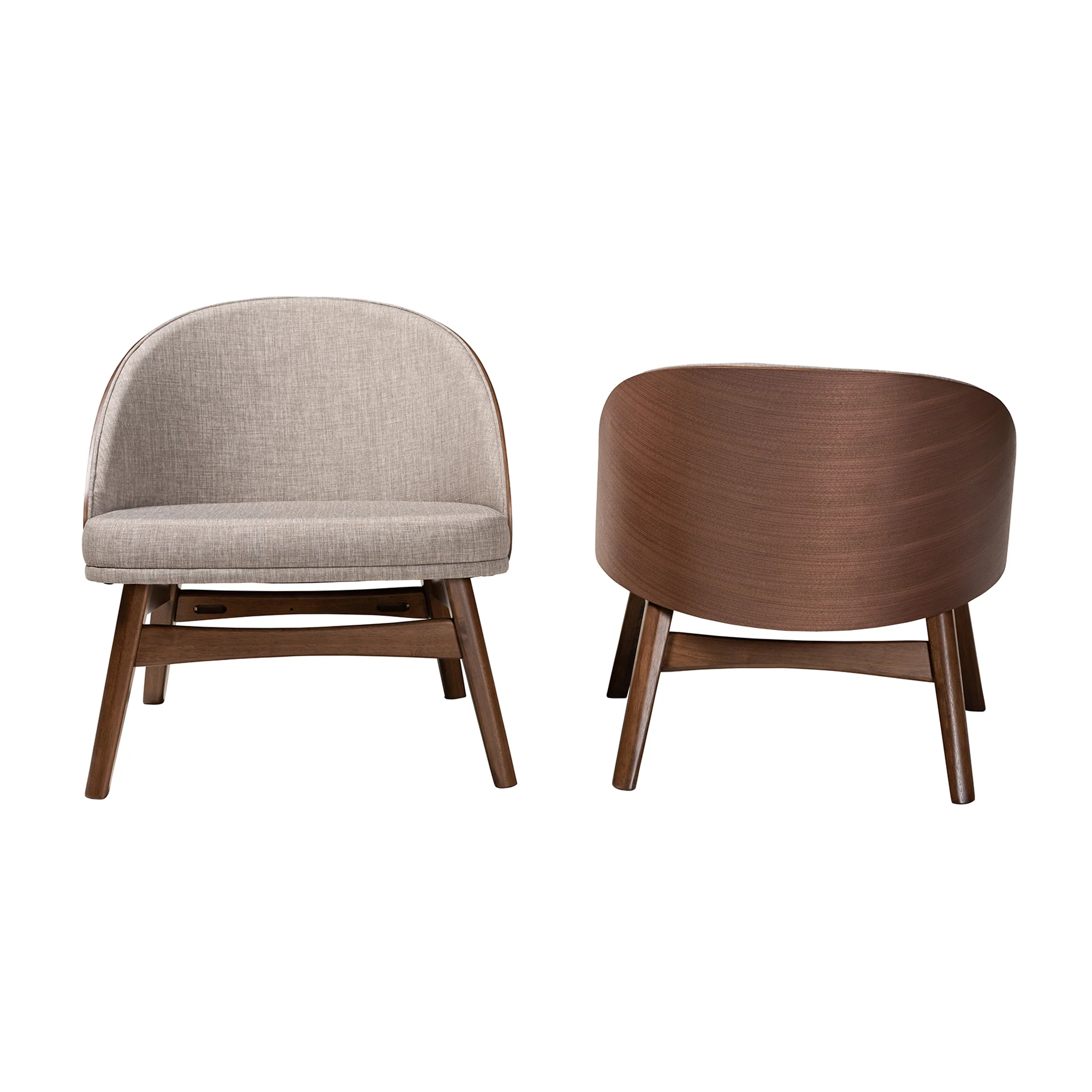 Baxton Studio Lovella Mid-Century Modern Grey Fabric and Walnut Brown Finished Wood 2-Piece Accent Chair Set - Image 3