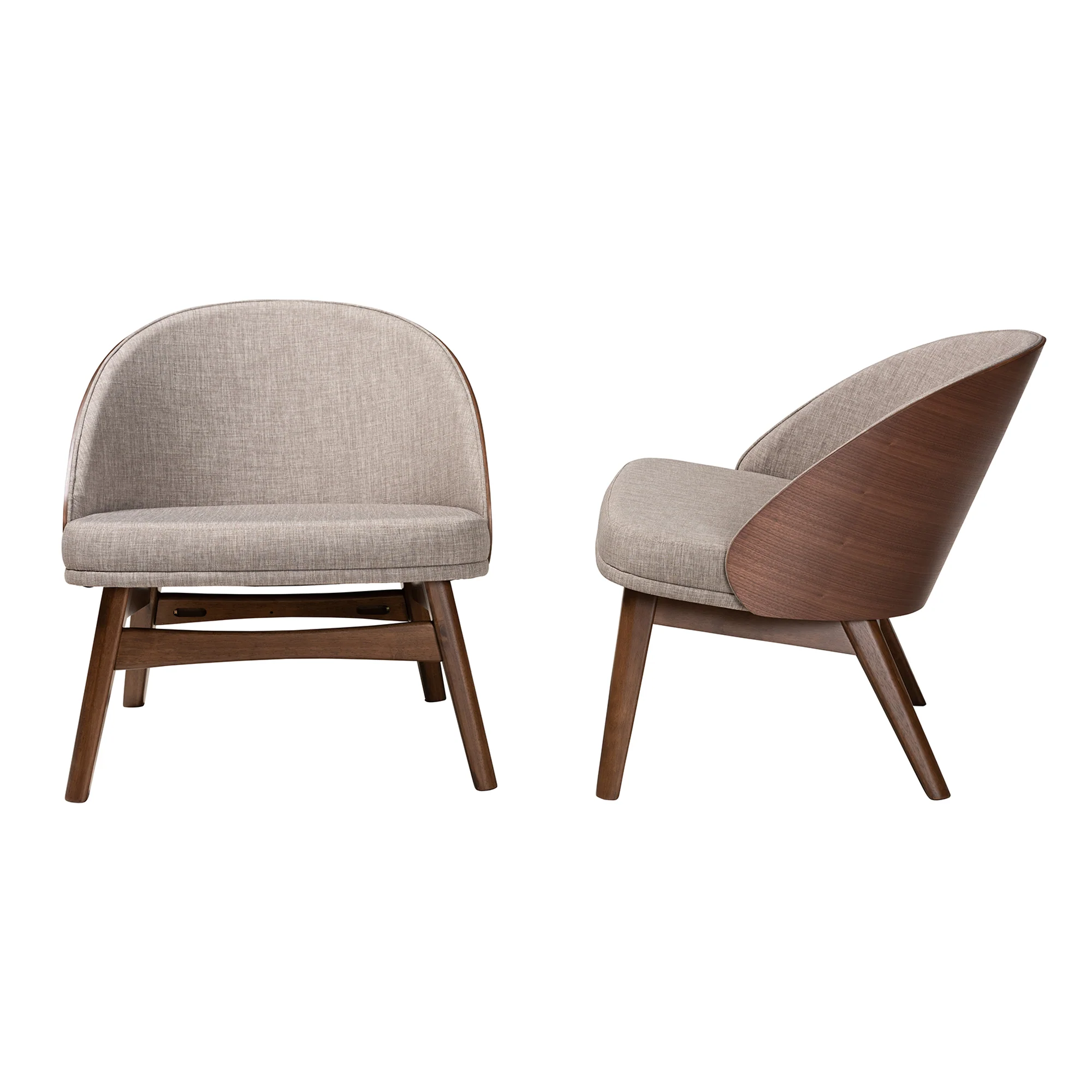 Baxton Studio Lovella Mid-Century Modern Grey Fabric and Walnut Brown Finished Wood 2-Piece Accent Chair Set - Image 4