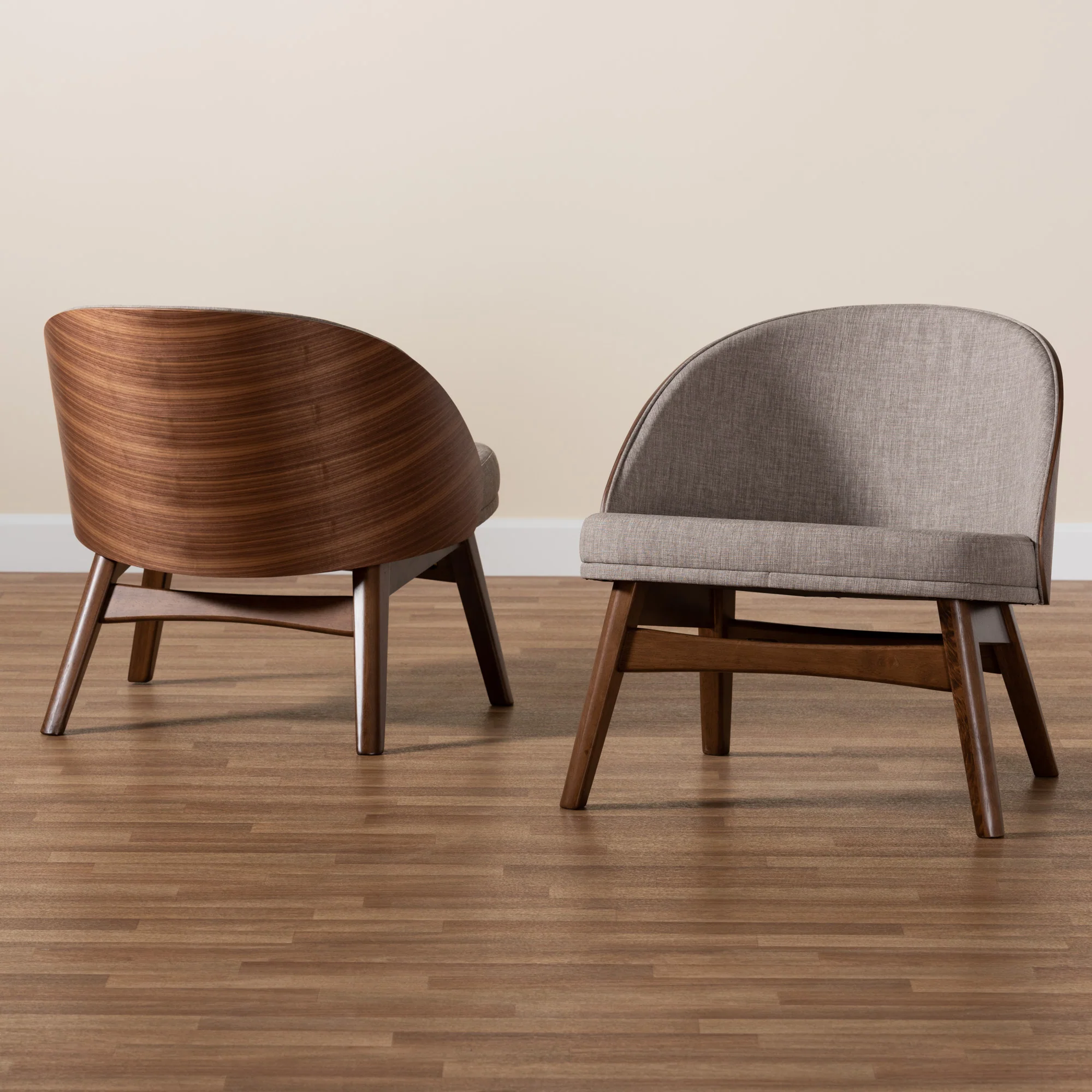 Baxton Studio Lovella Mid-Century Modern Grey Fabric and Walnut Brown Finished Wood 2-Piece Accent Chair Set - Image 9