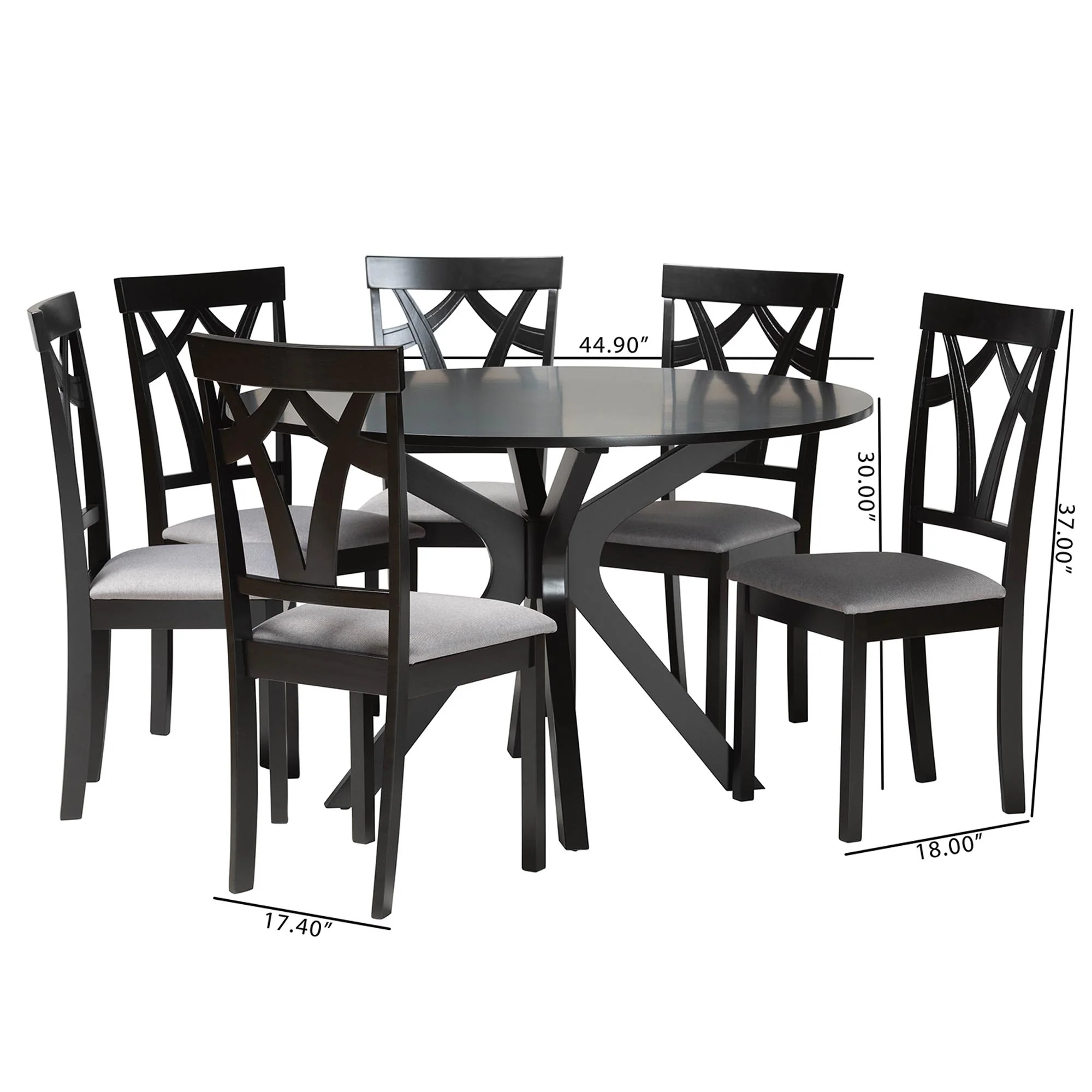 Baxton Studio Luise Modern Grey Fabric and Dark Brown Finished Wood 7-Piece Dining Set - Image 10