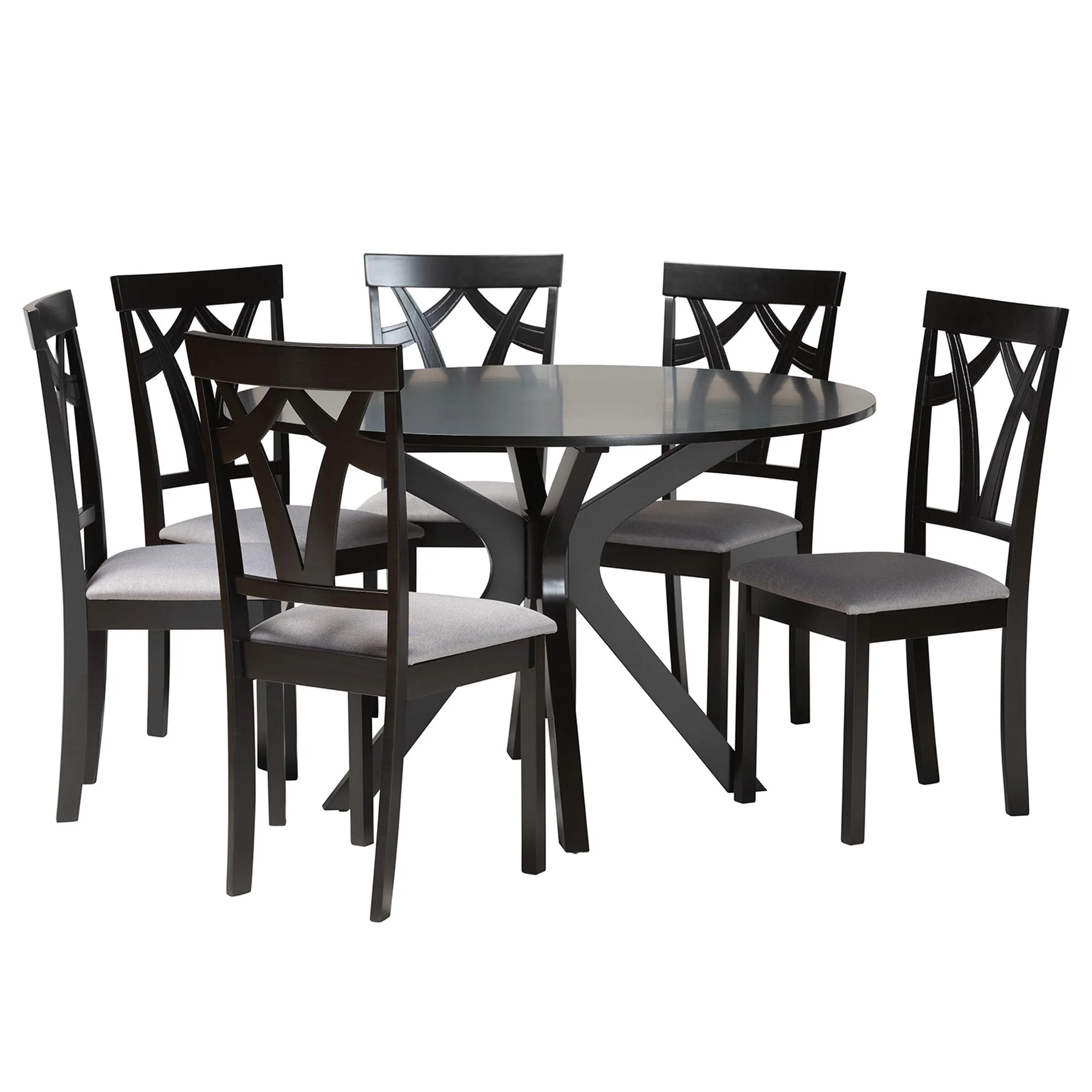 Baxton Studio Luise Modern Grey Fabric and Dark Brown Finished Wood 7-Piece Dining Set - Image 2