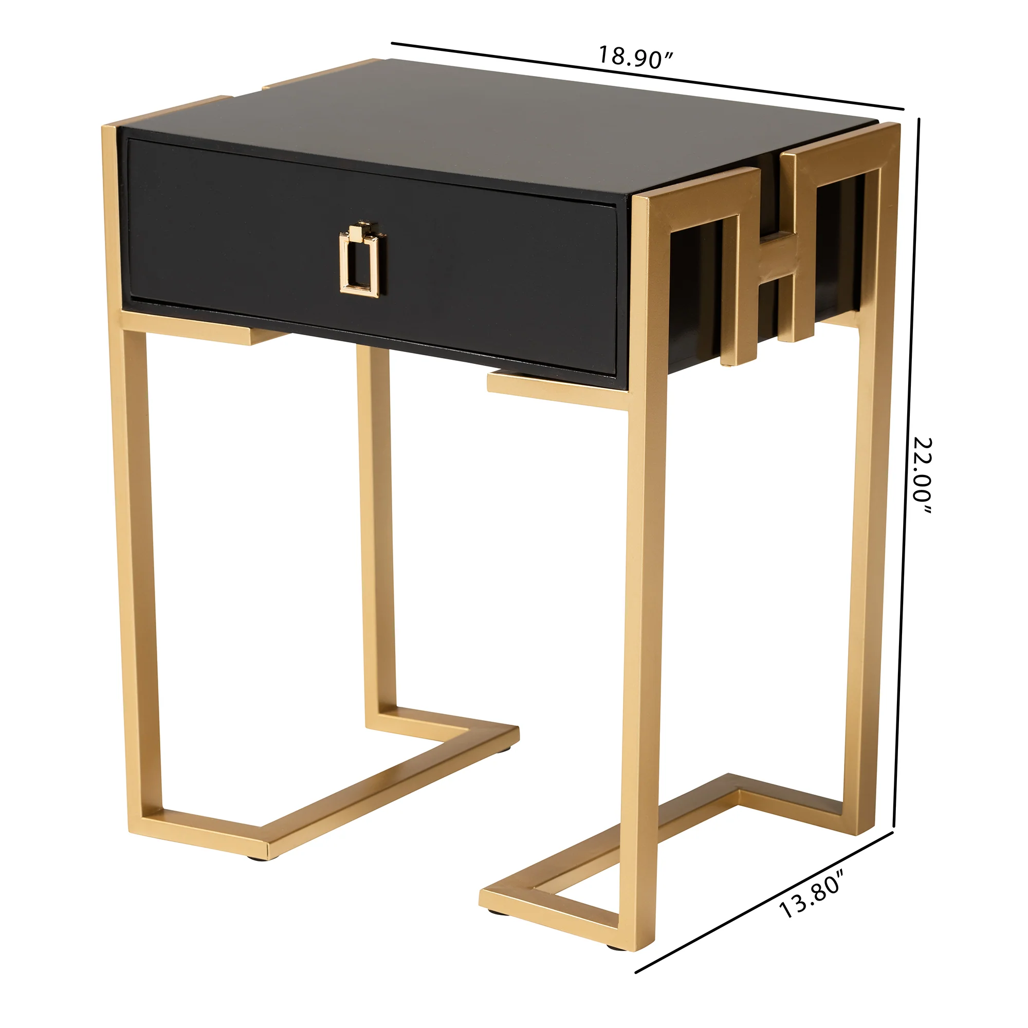 Baxton Studio Luna Contemporary Glam and Luxe Black Finished Wood and Gold Metal End Table - Image 10