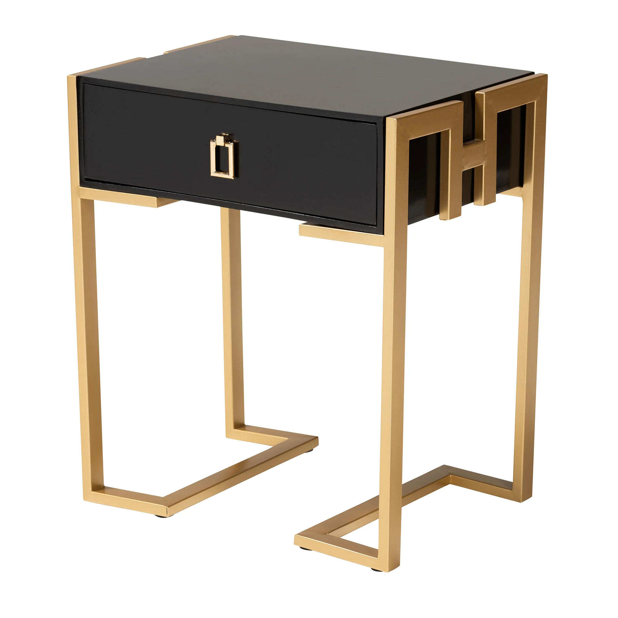 Baxton Studio Luna Contemporary Glam and Luxe Black Finished Wood and Gold Metal End Table - Image 2