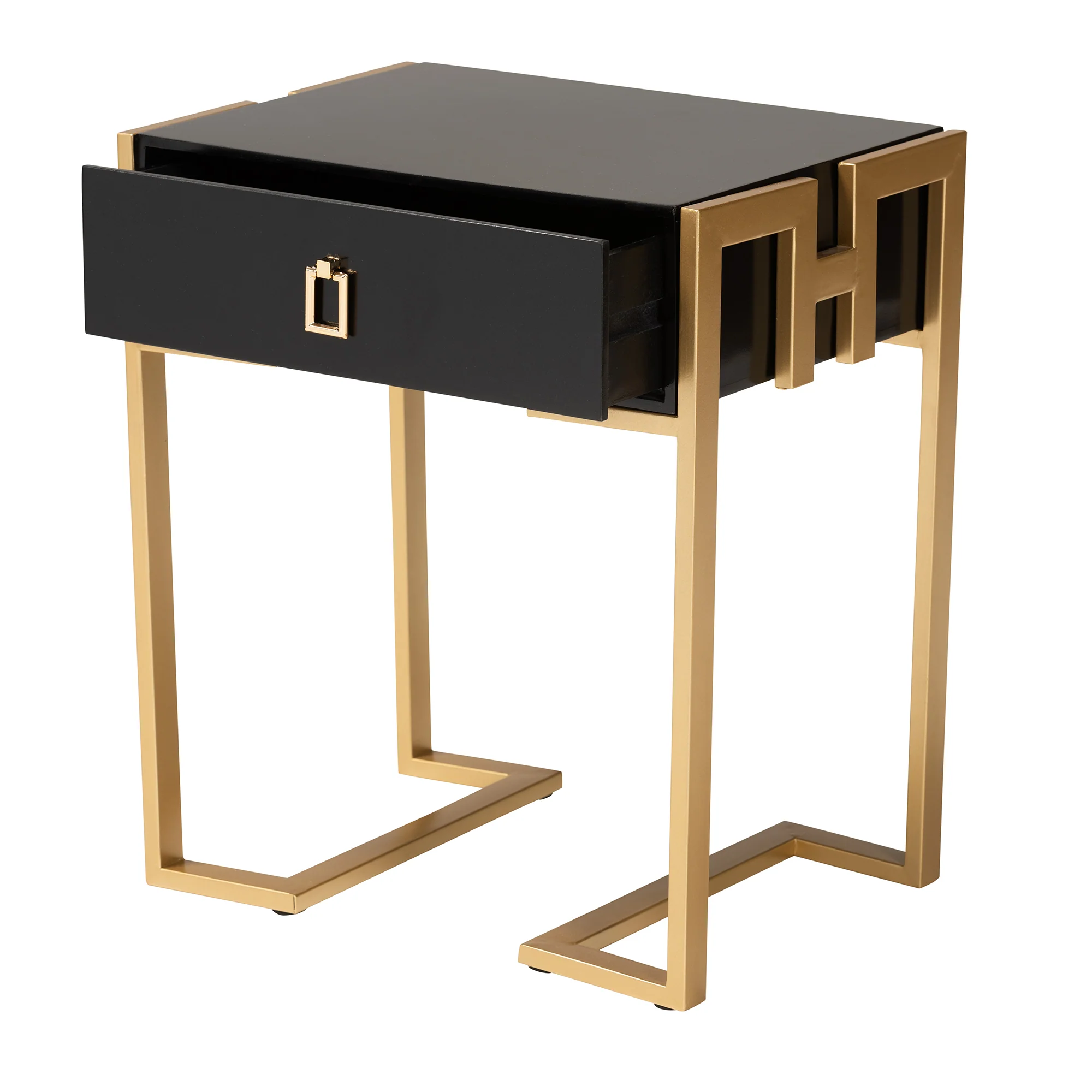 Baxton Studio Luna Contemporary Glam and Luxe Black Finished Wood and Gold Metal End Table - Image 3