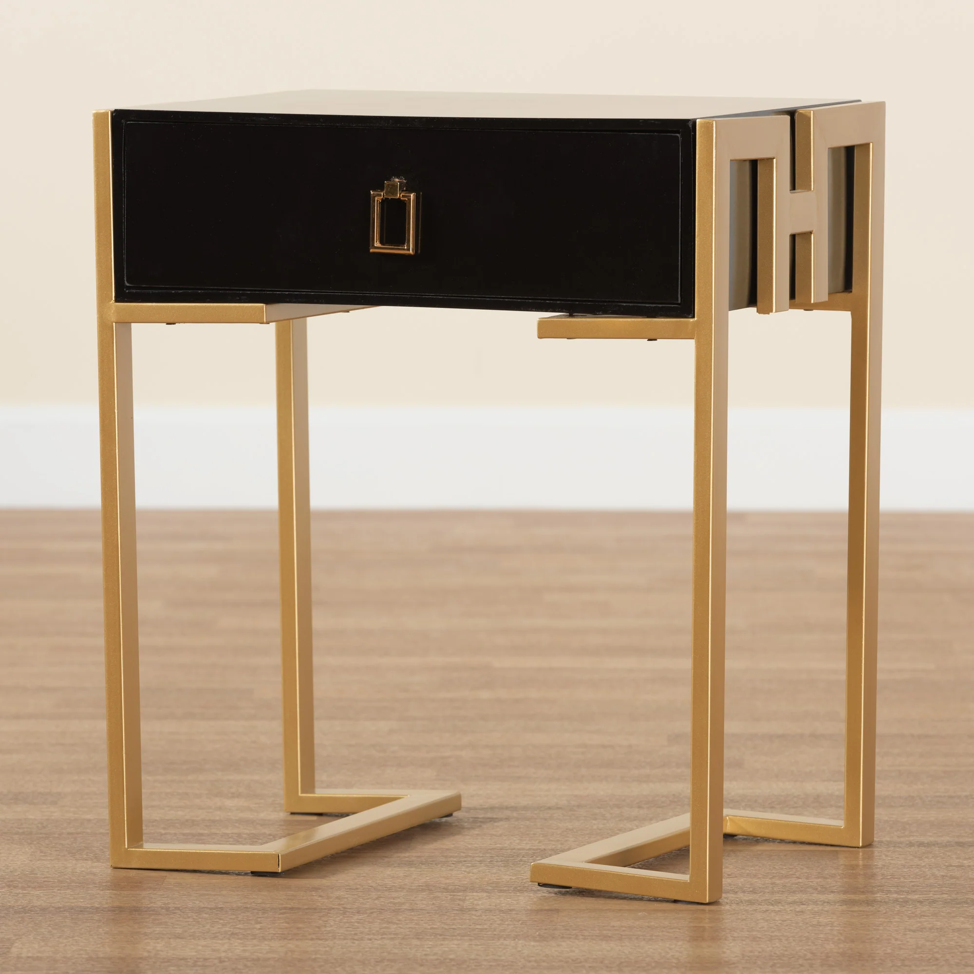 Baxton Studio Luna Contemporary Glam and Luxe Black Finished Wood and Gold Metal End Table - Image 9