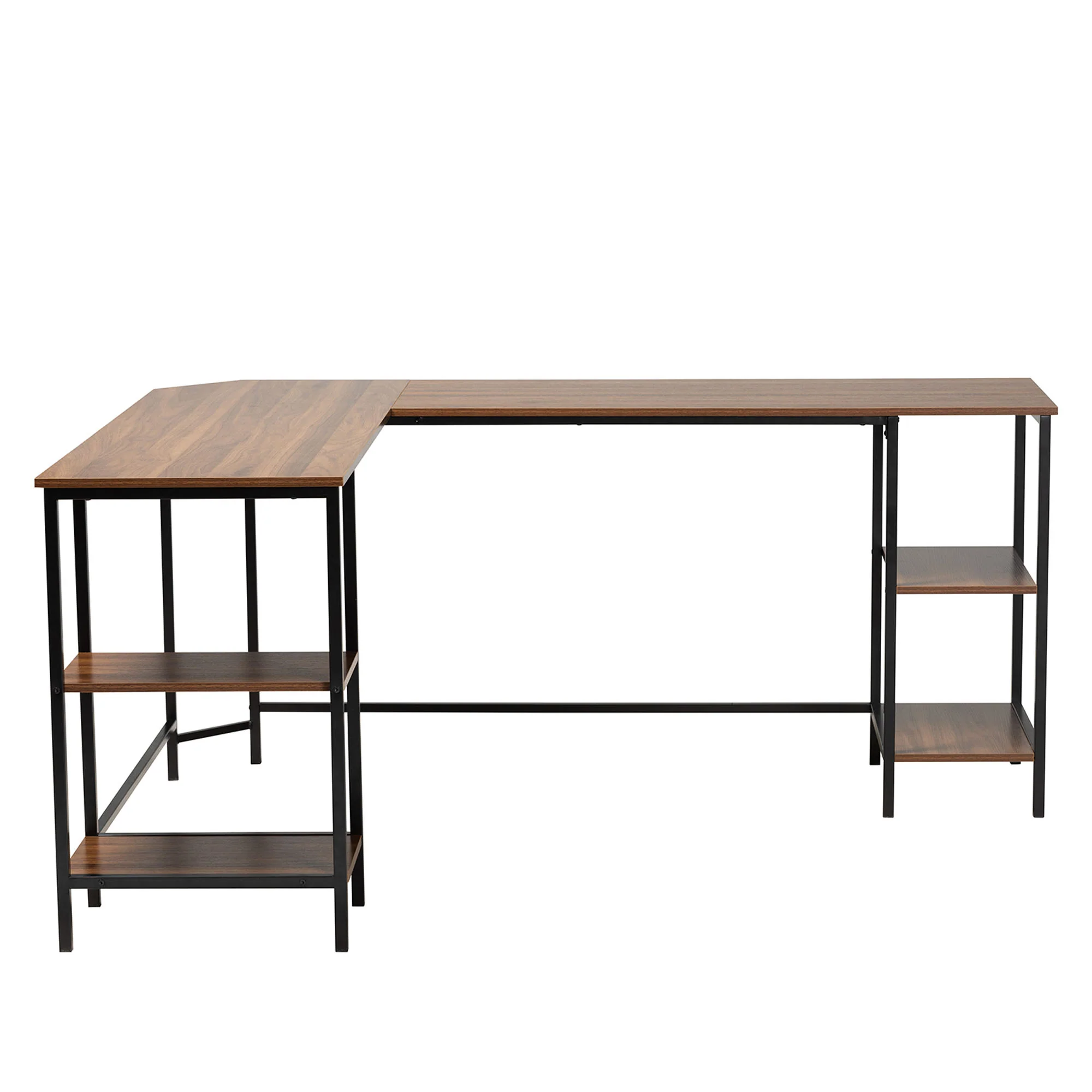 Baxton Studio Lydia Modern Walnut Brown Finished Wood and Black Metal L-Shaped Corner Desk with Shelves - Image 3