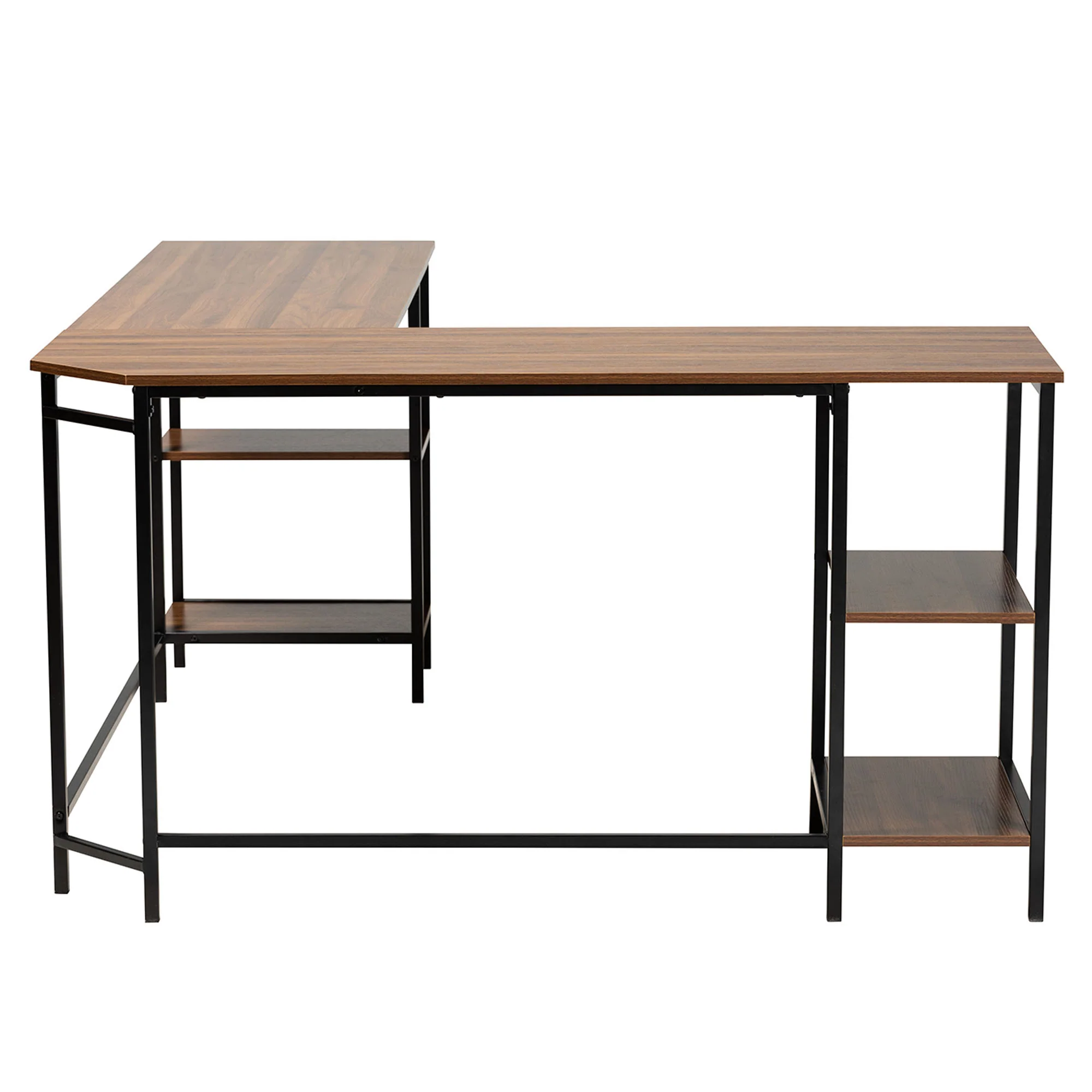Baxton Studio Lydia Modern Walnut Brown Finished Wood and Black Metal L-Shaped Corner Desk with Shelves - Image 4