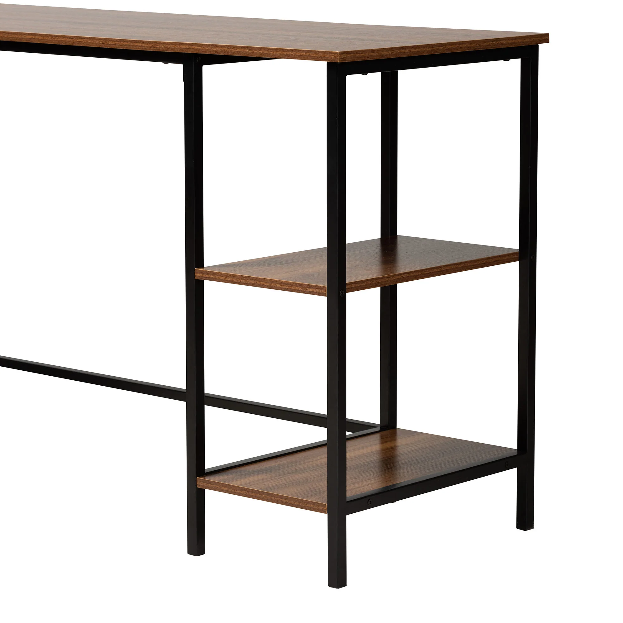 Baxton Studio Lydia Modern Walnut Brown Finished Wood and Black Metal L-Shaped Corner Desk with Shelves - Image 6