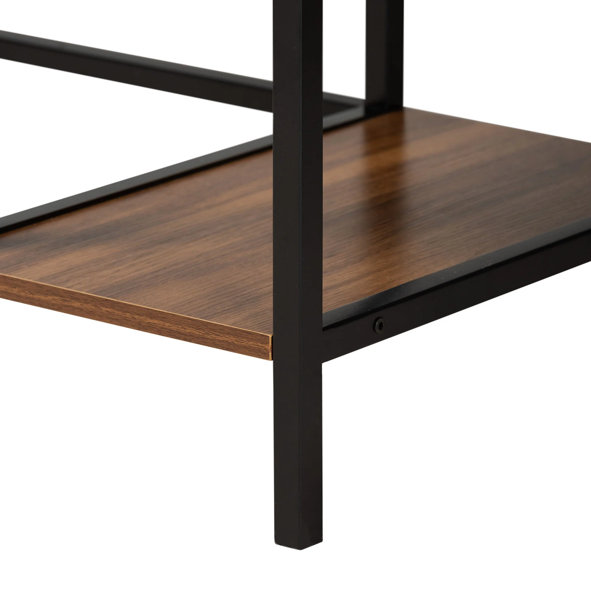 Baxton Studio Lydia Modern Walnut Brown Finished Wood and Black Metal L-Shaped Corner Desk with Shelves - Image 7