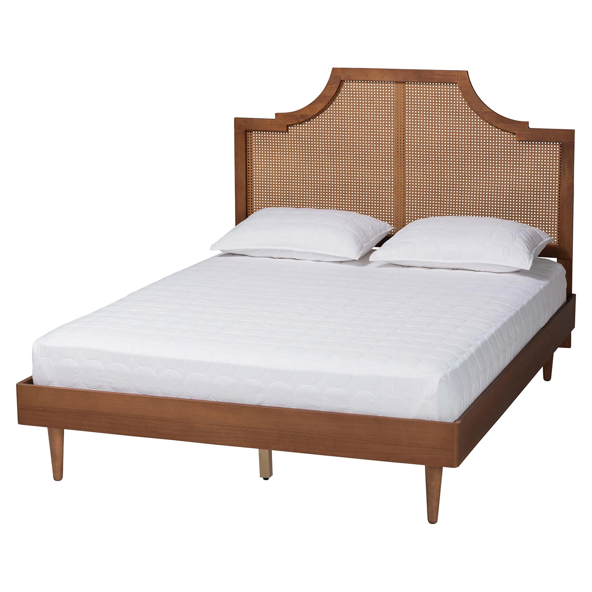 Baxton Studio Macaria Mid-Century Modern Ash Walnut Woven Rattan King Size Bed - Image 6
