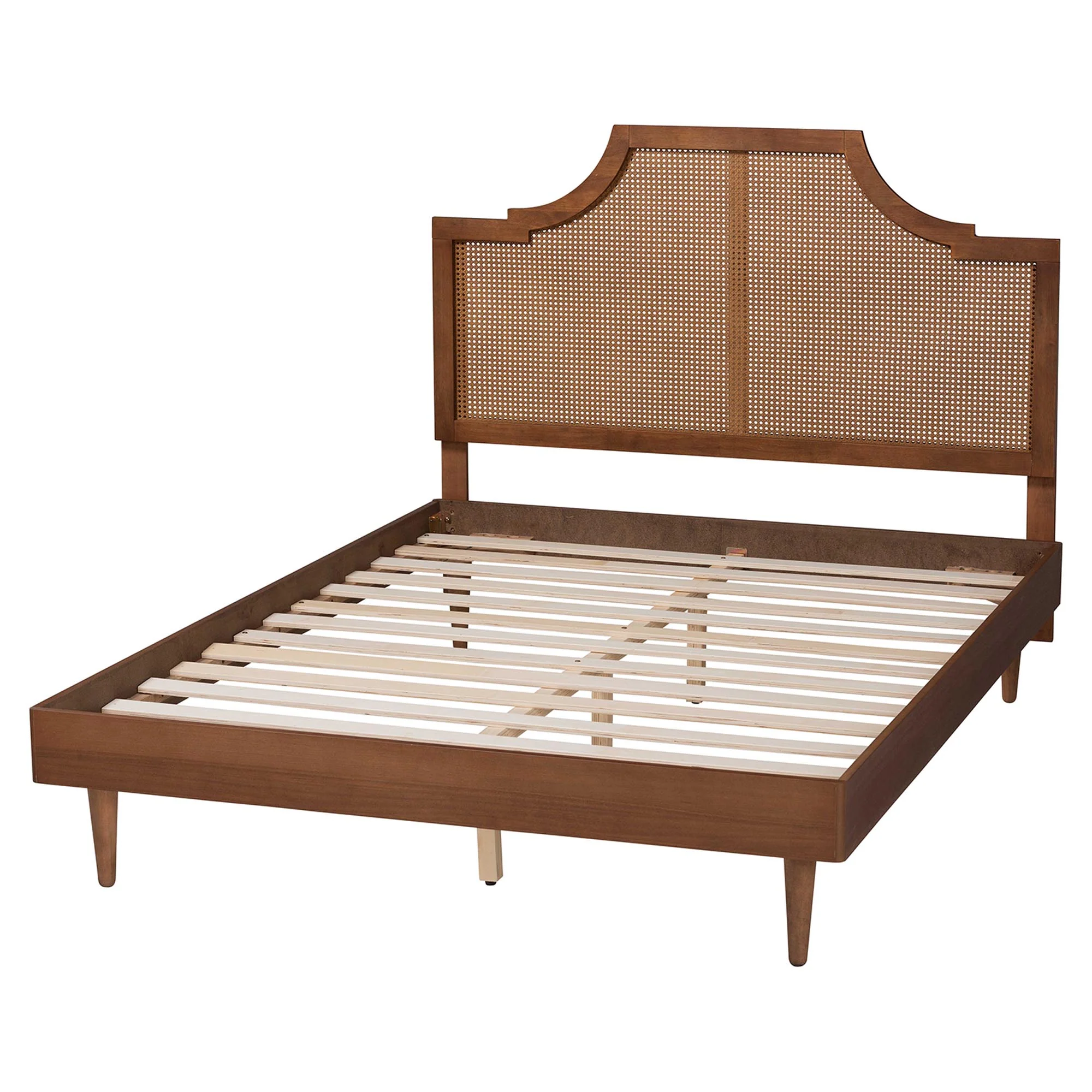 Baxton Studio Macaria Mid-Century Modern Ash Walnut Woven Rattan King Size Bed - Image 8