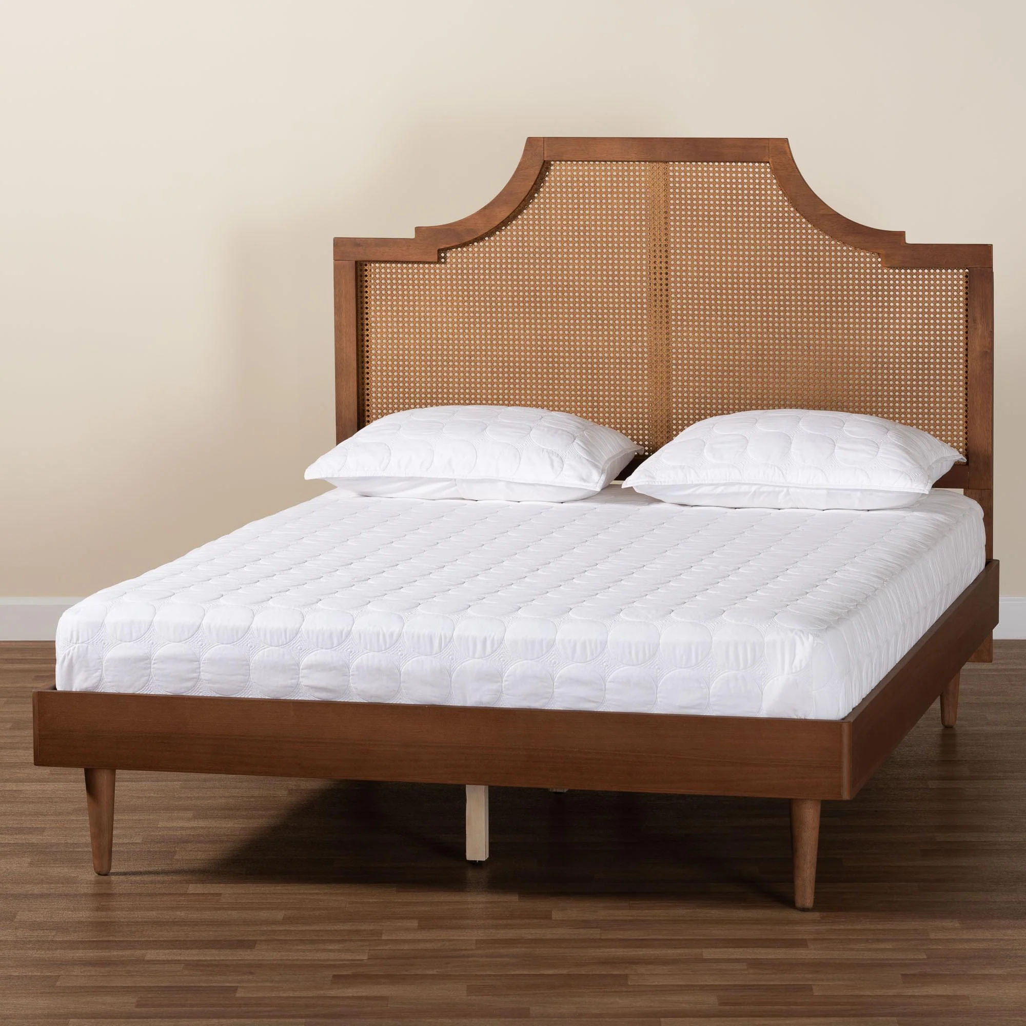 Baxton Studio Macaria Mid-Century Modern Ash Walnut Woven Rattan Queen Size Bed - Image 2