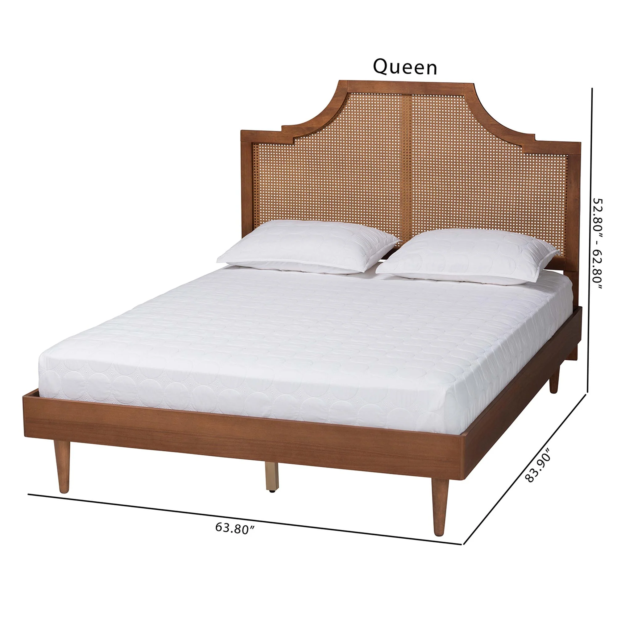 Baxton Studio Macaria Mid-Century Modern Ash Walnut Woven Rattan Queen Size Bed - Image 3