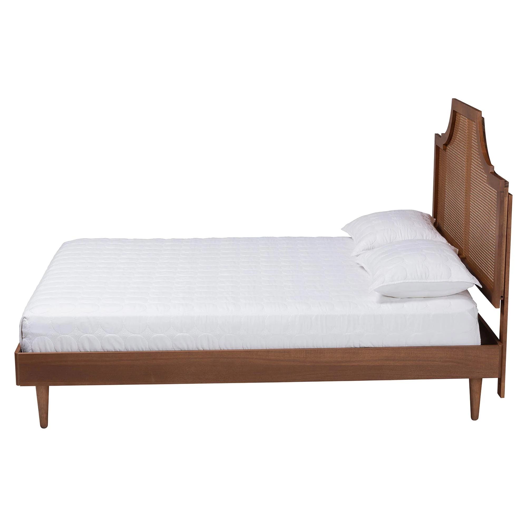 Baxton Studio Macaria Mid-Century Modern Ash Walnut Woven Rattan Queen Size Bed - Image 7