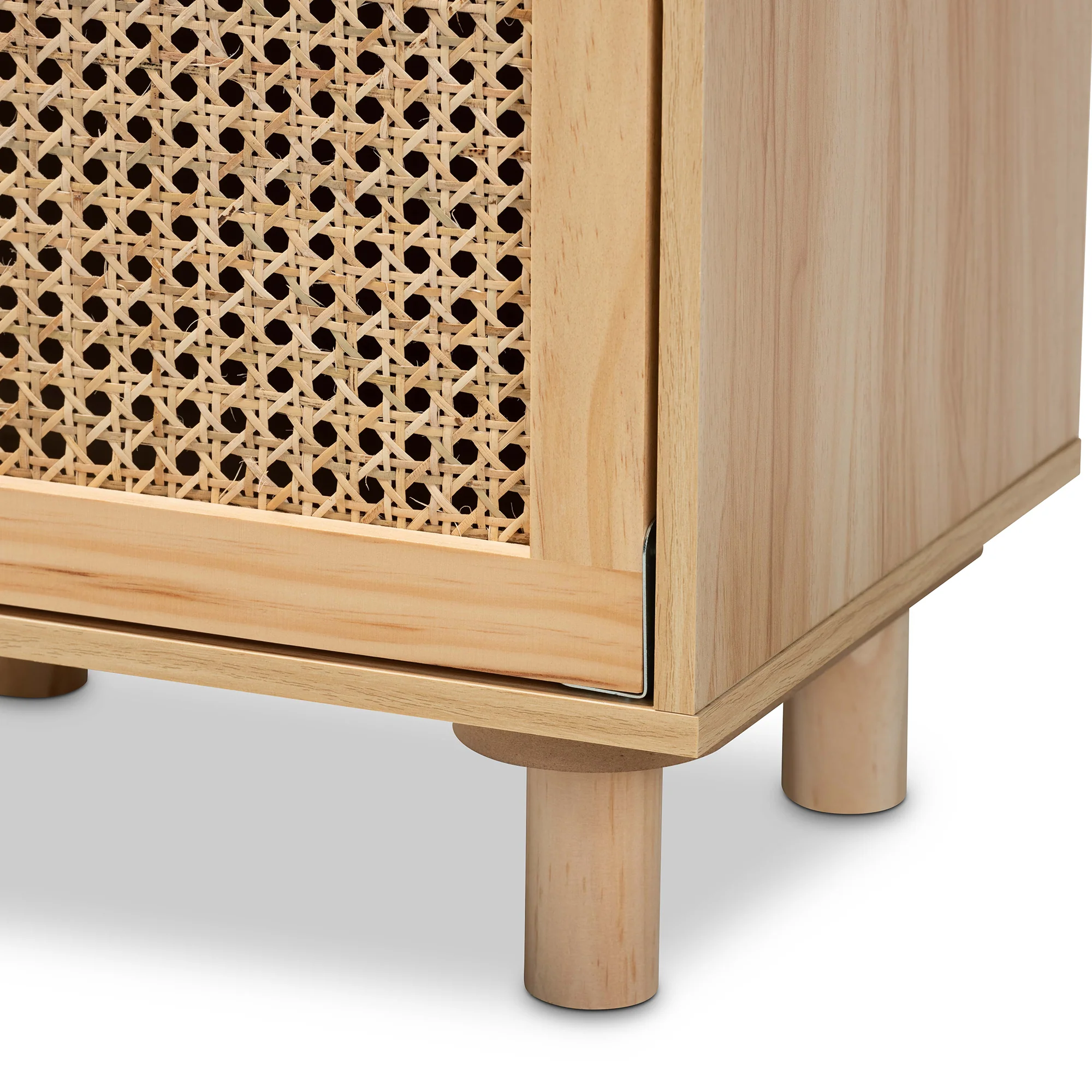 Baxton Studio Maclean Mid-Century Modern Rattan and Natural Brown Finished Wood 1-Door End Table - Image 10