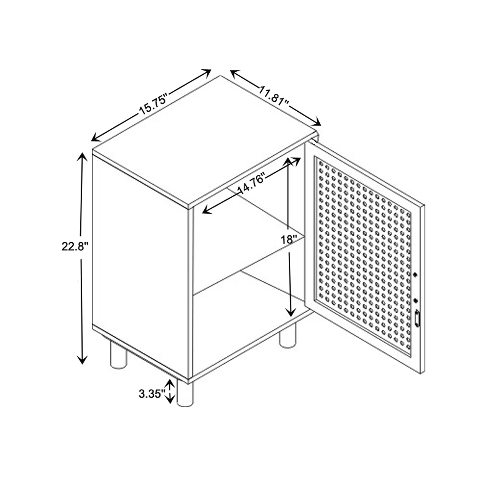 Baxton Studio Maclean Mid-Century Modern Rattan and Natural Brown Finished Wood 1-Door End Table - Image 4
