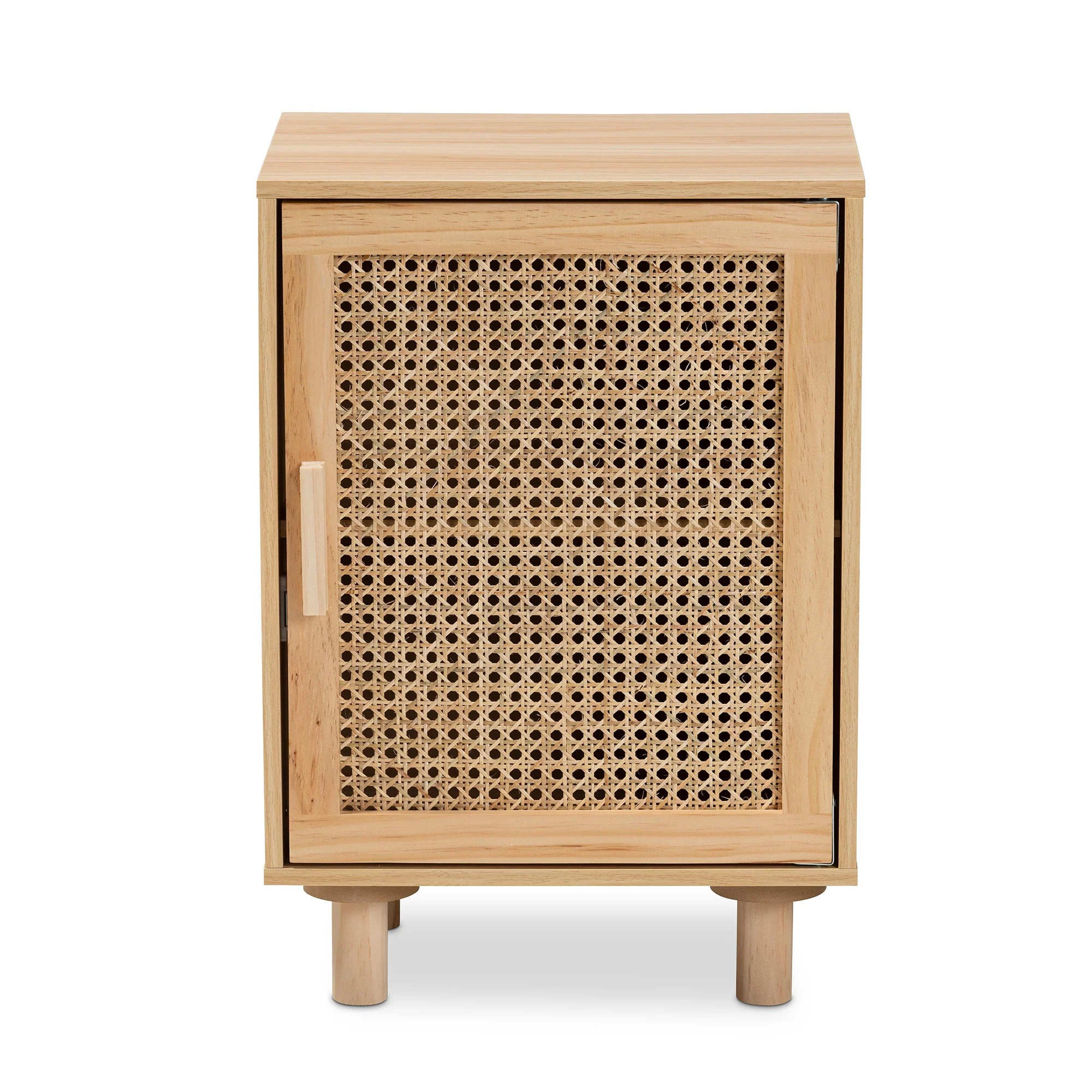 Baxton Studio Maclean Mid-Century Modern Rattan and Natural Brown Finished Wood 1-Door End Table - Image 7