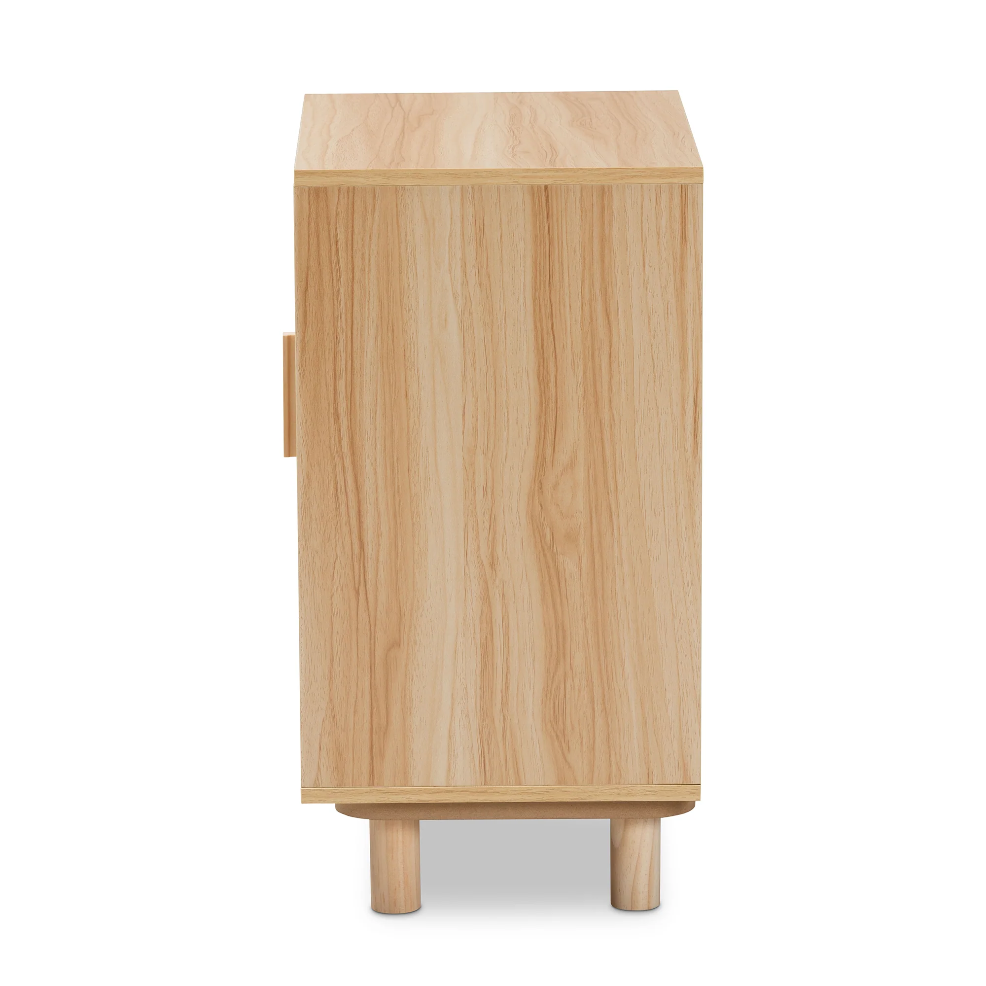 Baxton Studio Maclean Mid-Century Modern Rattan and Natural Brown Finished Wood 1-Door End Table - Image 8