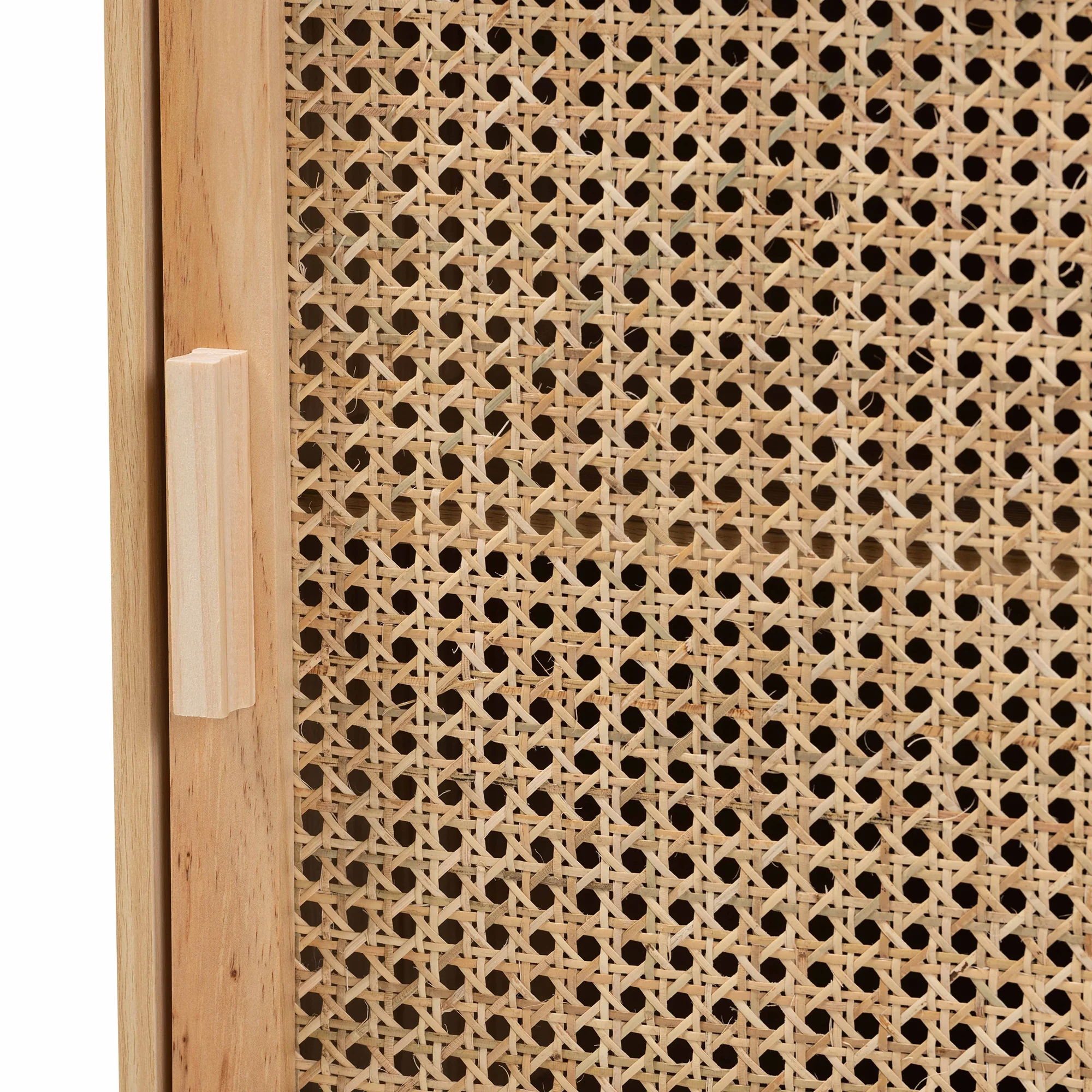 Baxton Studio Maclean Mid-Century Modern Rattan and Natural Brown Finished Wood 1-Door End Table - Image 9