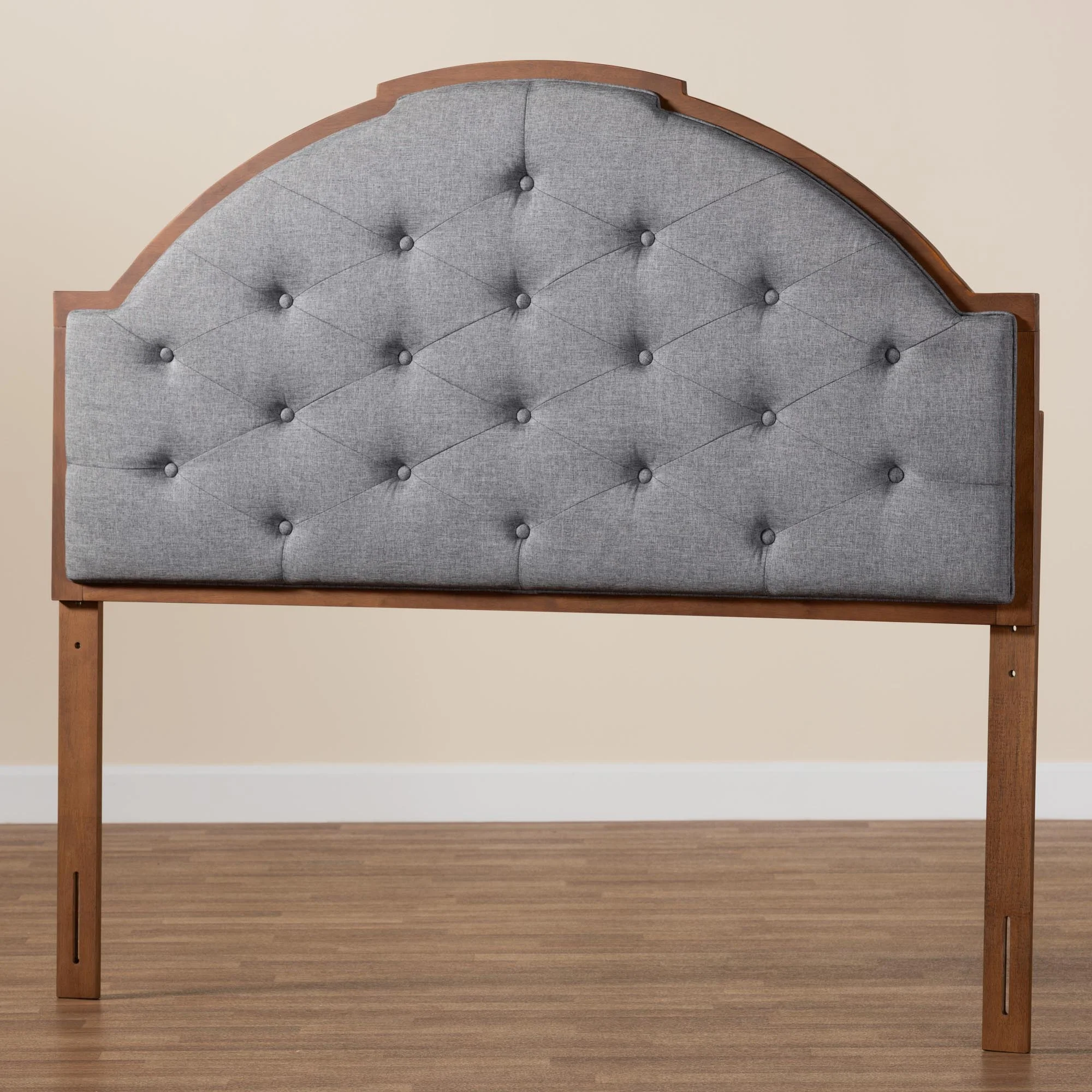 Baxton Studio Madeline Classic and Traditional Grey Fabric and Walnut Brown Finished Wood Queen Size Headboard - Image 6