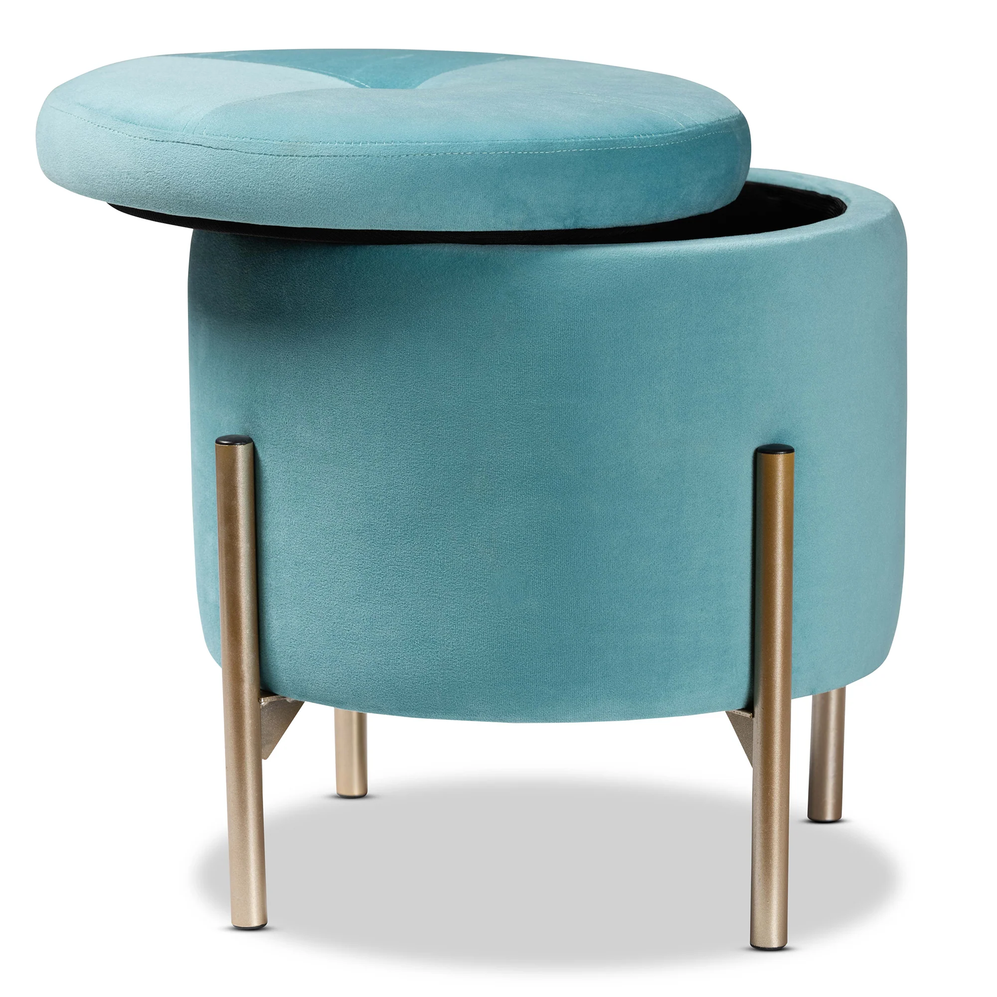 Baxton Studio Malina Contemporary Glam and Luxe Sky Blue Velvet Fabric Upholstered and Gold Finished Metal Storage Ottoman - Image 3