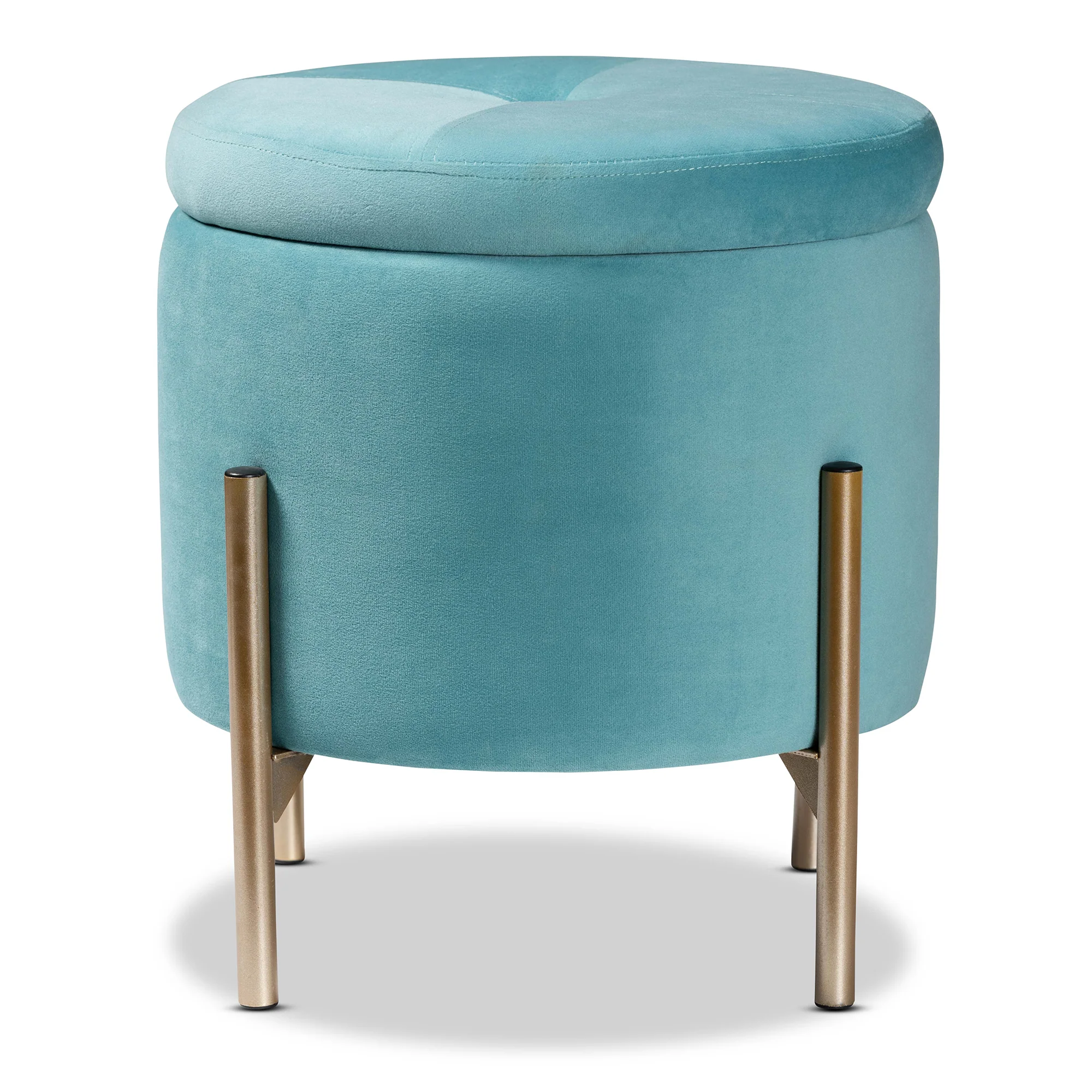 Baxton Studio Malina Contemporary Glam and Luxe Sky Blue Velvet Fabric Upholstered and Gold Finished Metal Storage Ottoman - Image 4