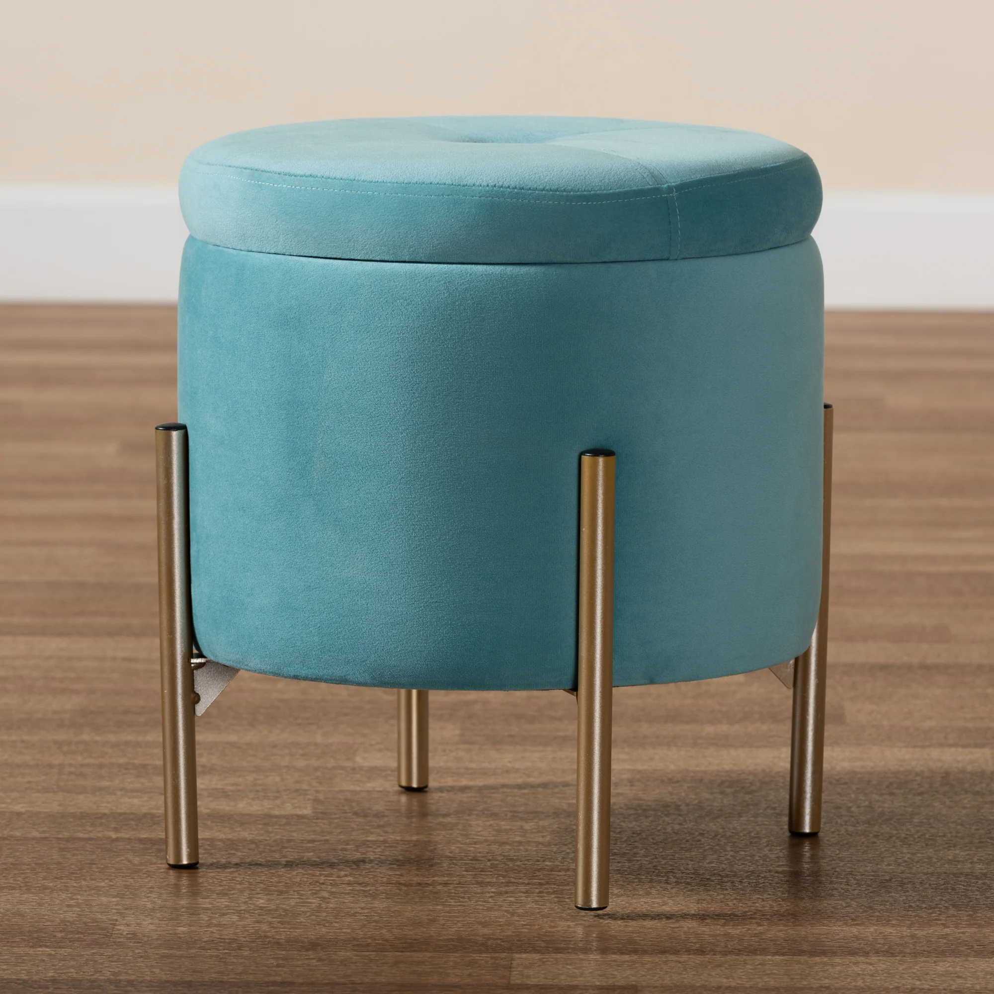 Baxton Studio Malina Contemporary Glam and Luxe Sky Blue Velvet Fabric Upholstered and Gold Finished Metal Storage Ottoman - Image 8