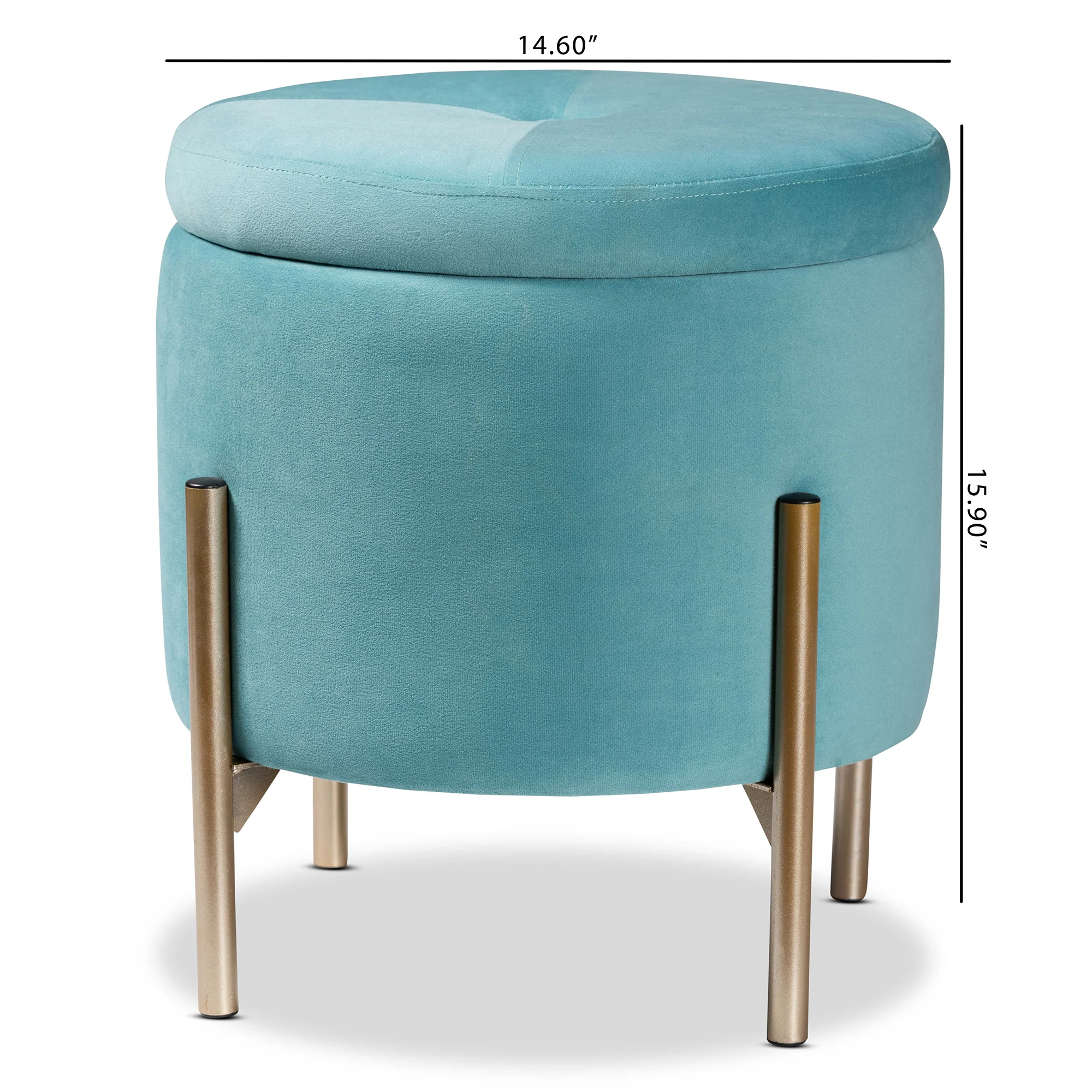Baxton Studio Malina Contemporary Glam and Luxe Sky Blue Velvet Fabric Upholstered and Gold Finished Metal Storage Ottoman - Image 9