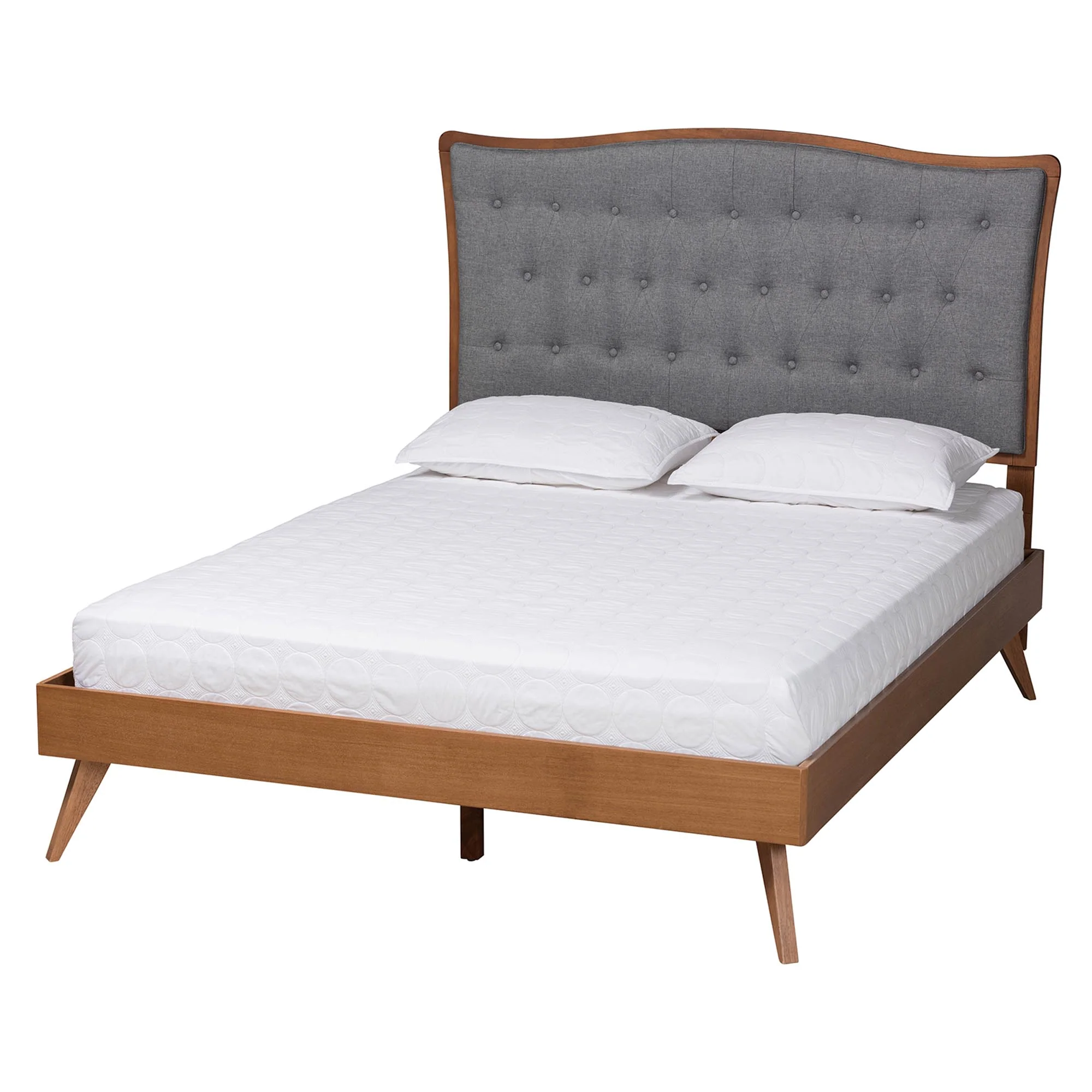 Baxton Studio Malle Classic and Traditional Grey Fabric and Walnut Brown Finished Wood King Size Platform Bed - Image 2