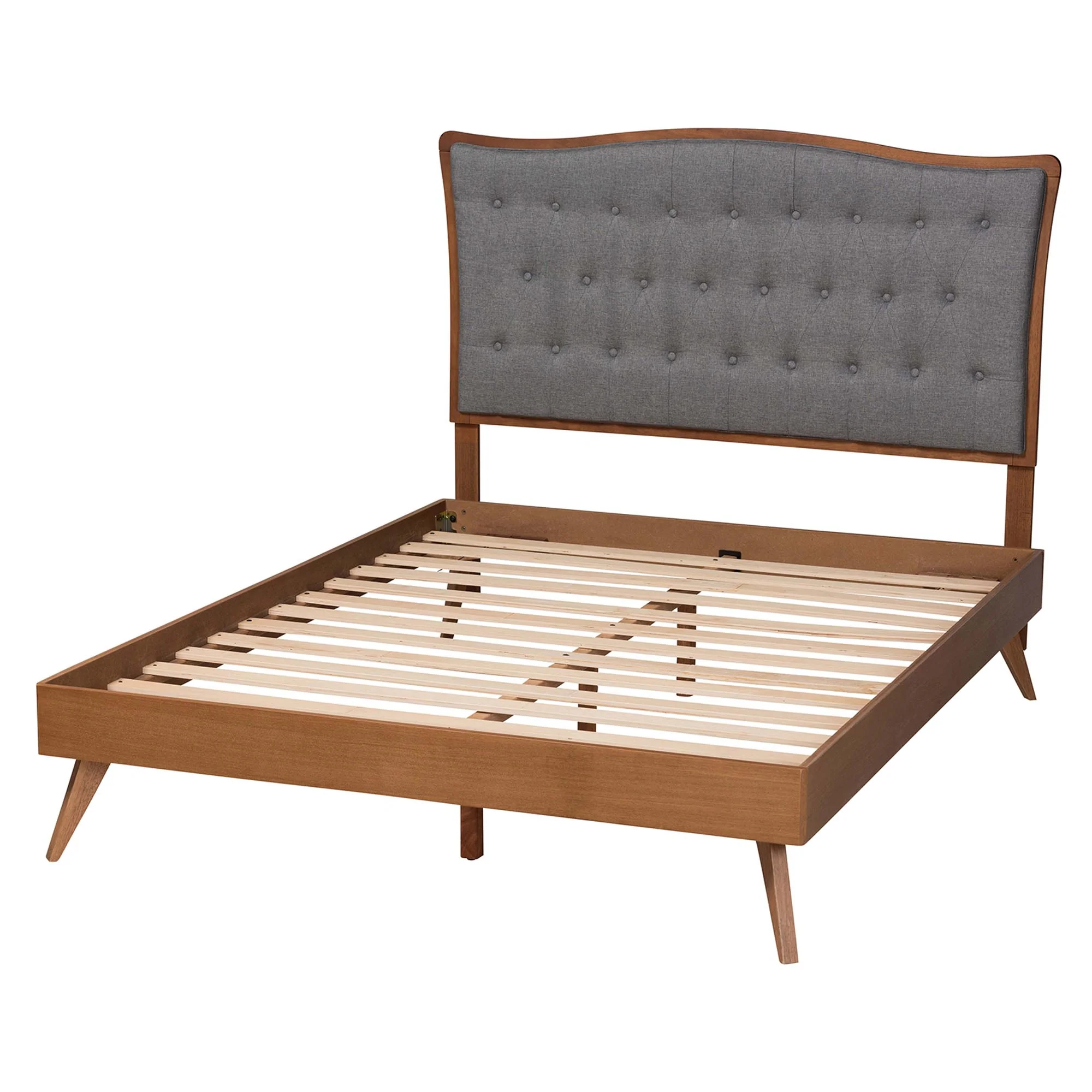Baxton Studio Malle Classic and Traditional Grey Fabric and Walnut Brown Finished Wood Queen Size Platform Bed - Image 4